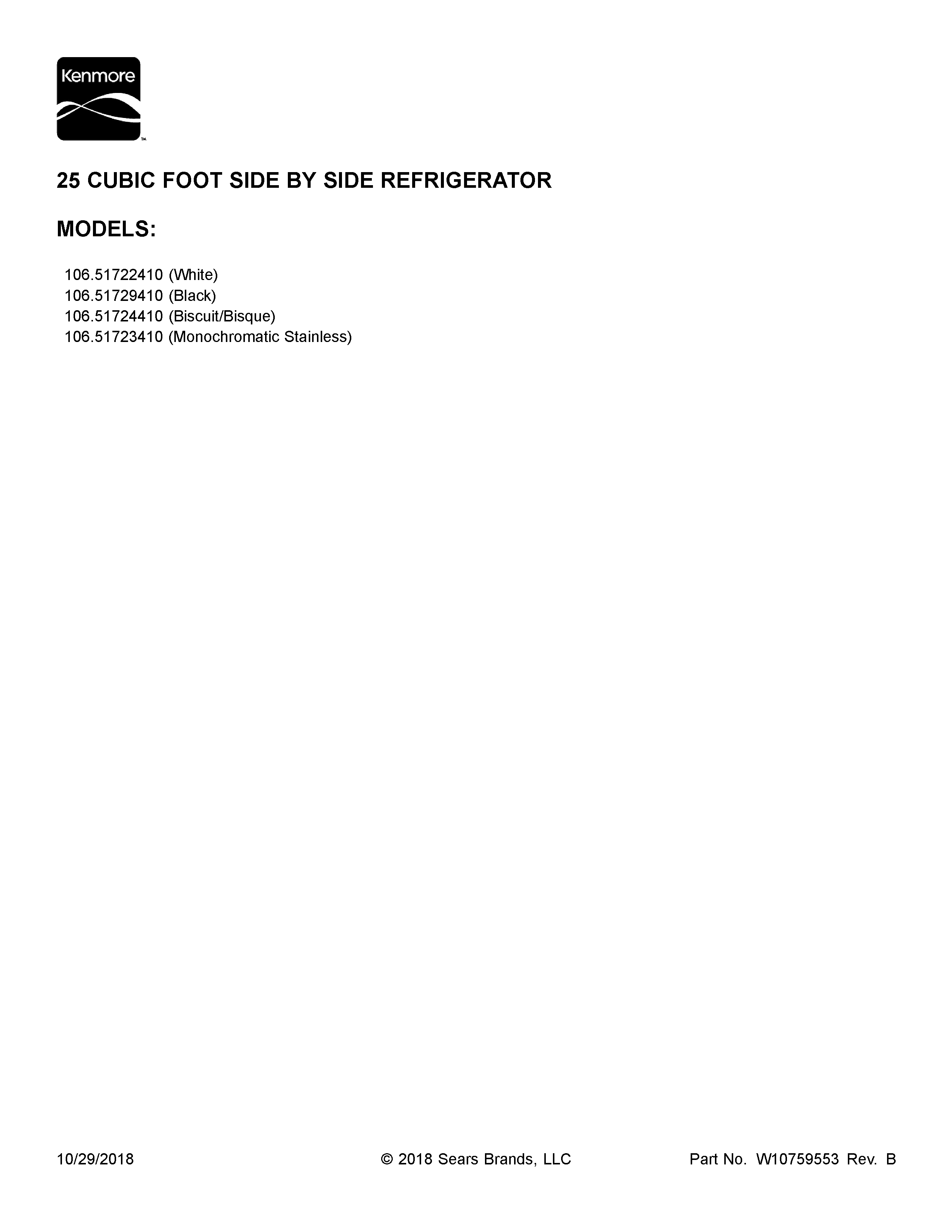 Kenmore 10651729410 cover sheet diagram