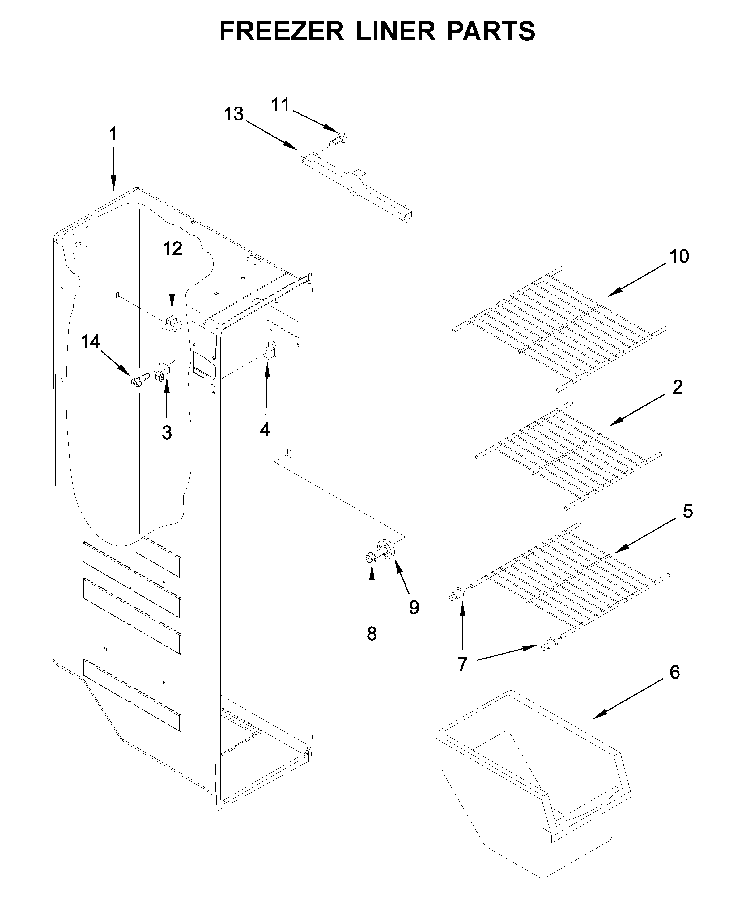 Kenmore 10651729410 freezer liner parts diagram