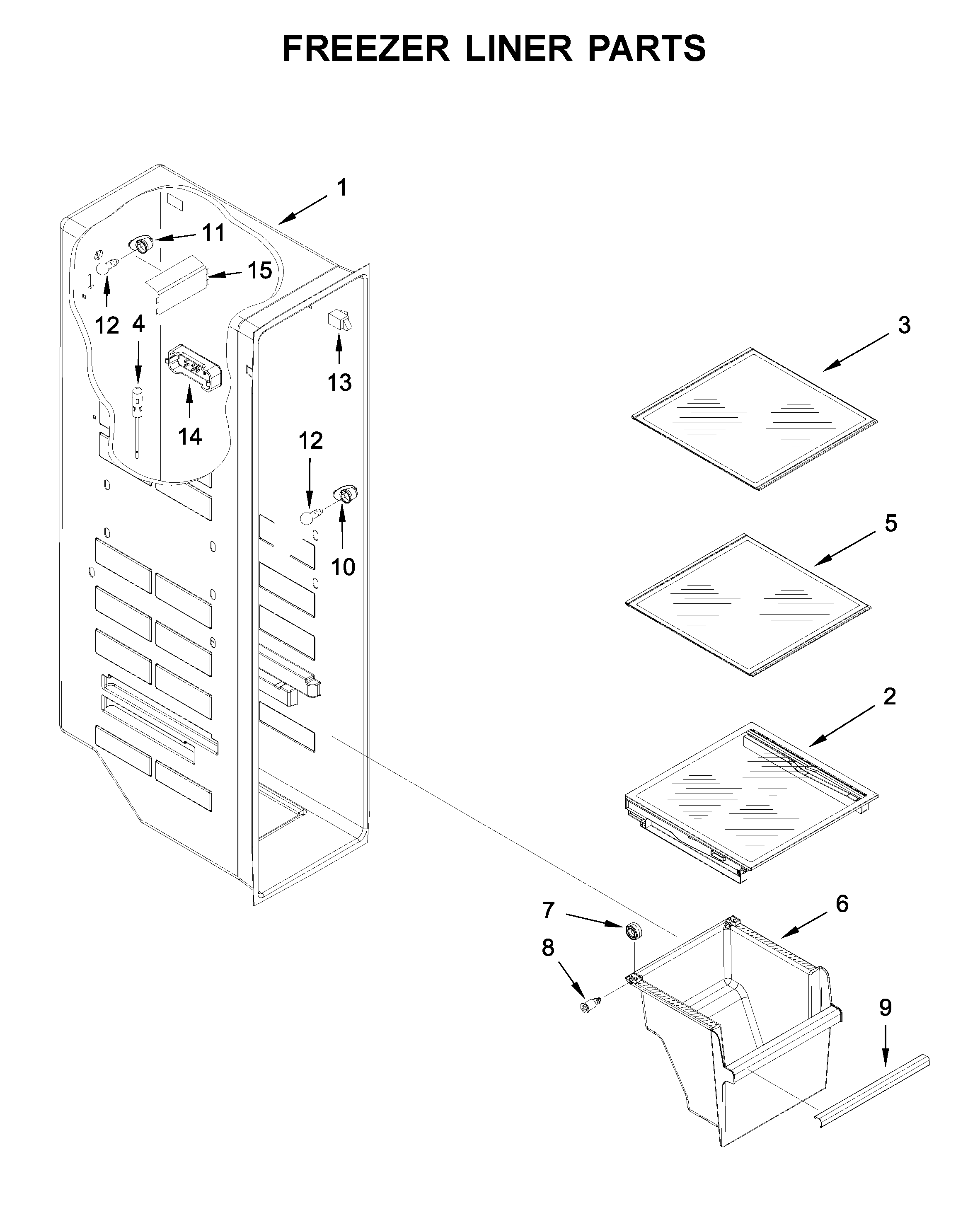 Kenmore 10651789414 freezer liner parts diagram
