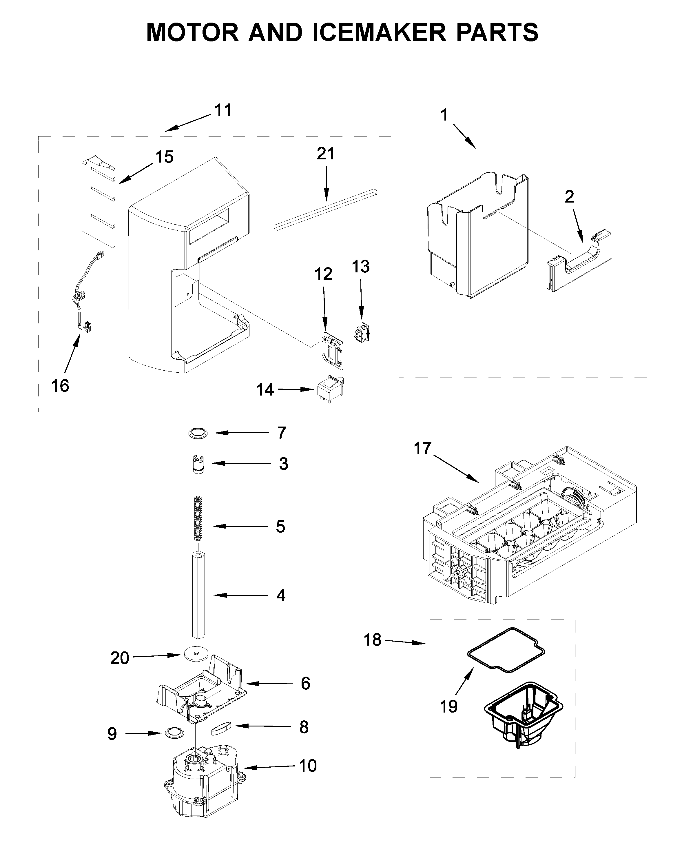 Kenmore 10651789414 motor and icemaker parts diagram