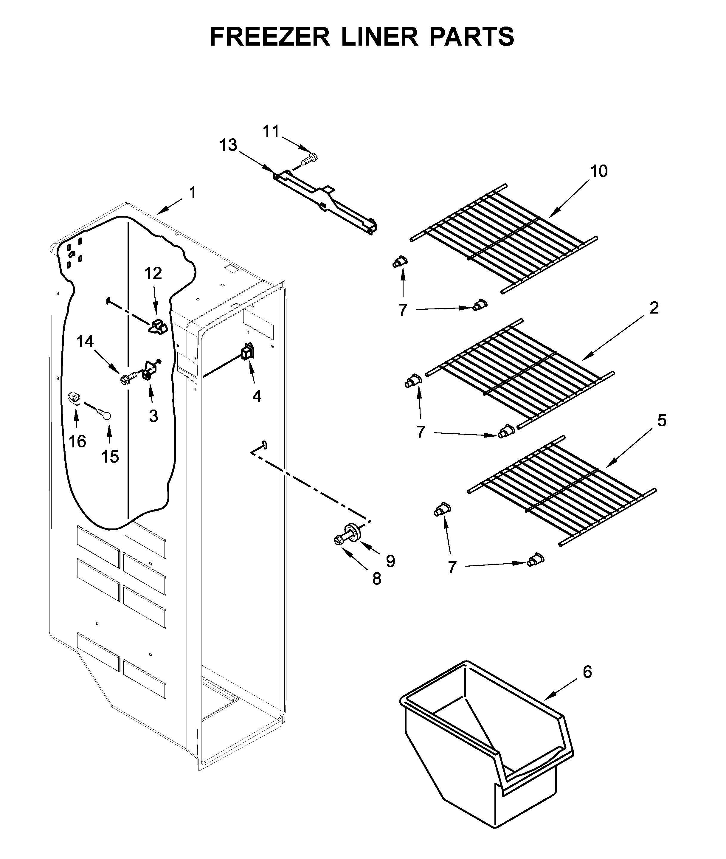 Kenmore 10650043710 freezer liner parts diagram