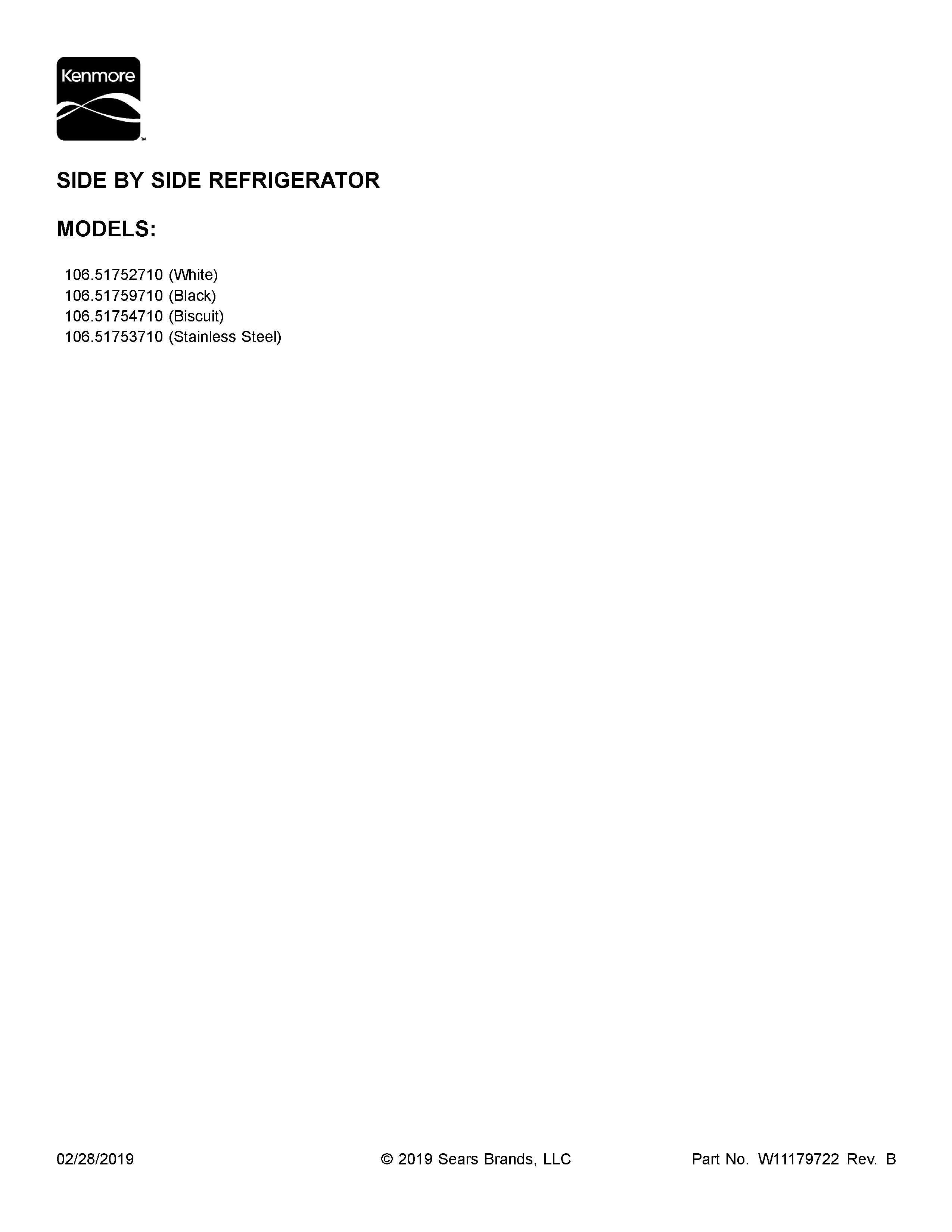 Kenmore 10651759710 cover sheet diagram