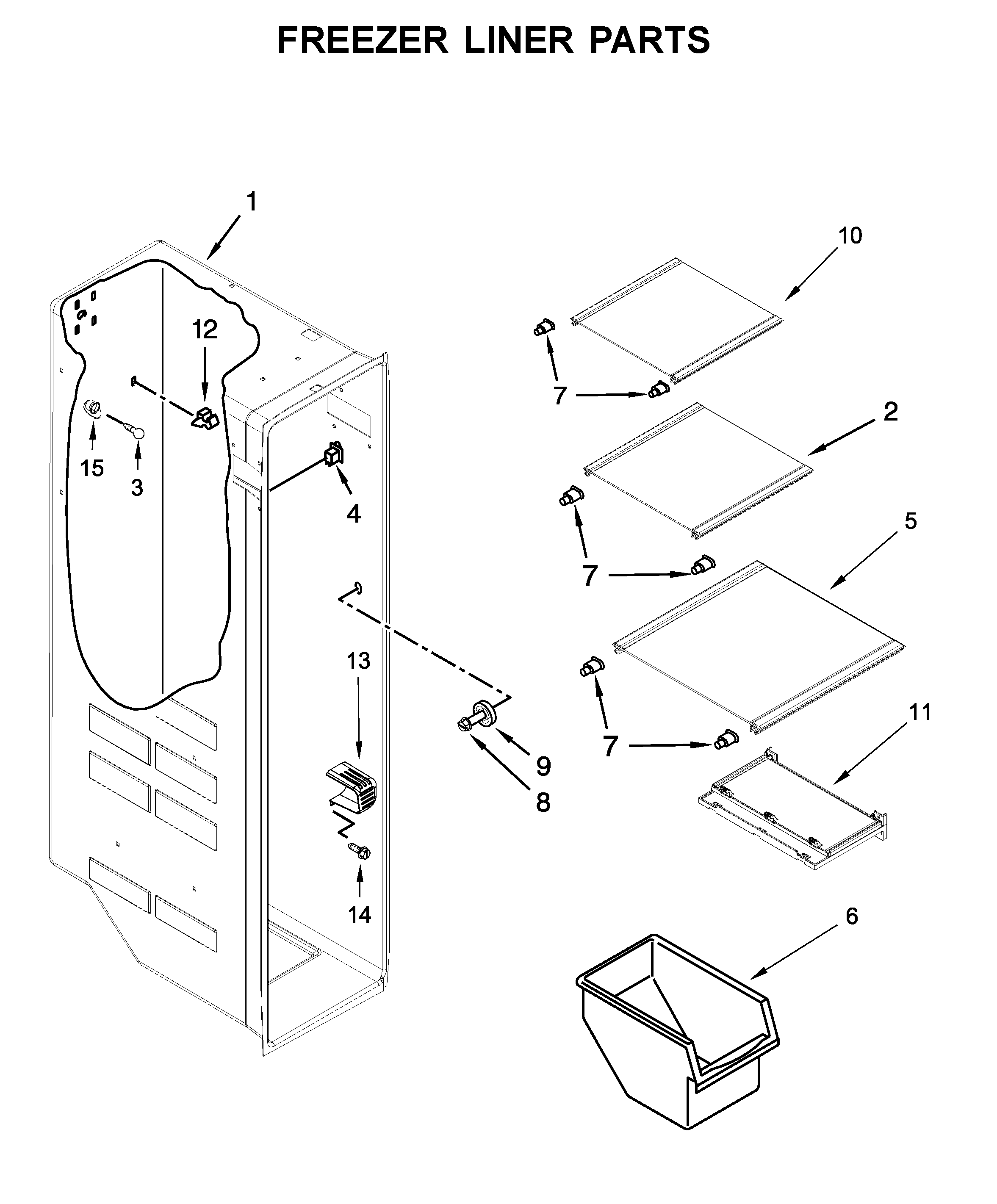 Kenmore 10651332710 freezer liner parts diagram
