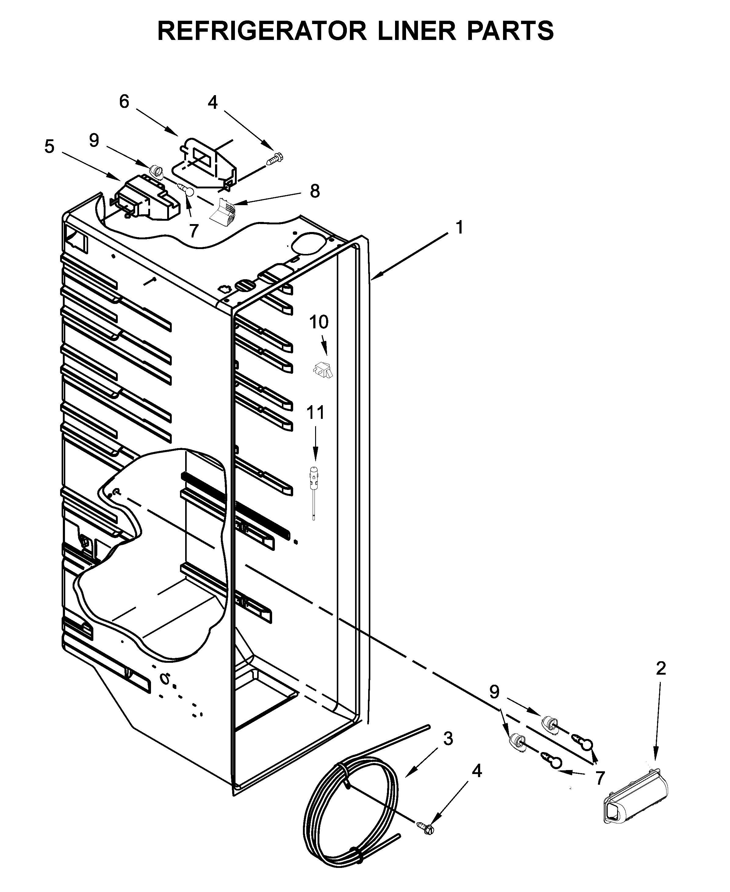 Kenmore 10651115711 refrigerator liner parts diagram