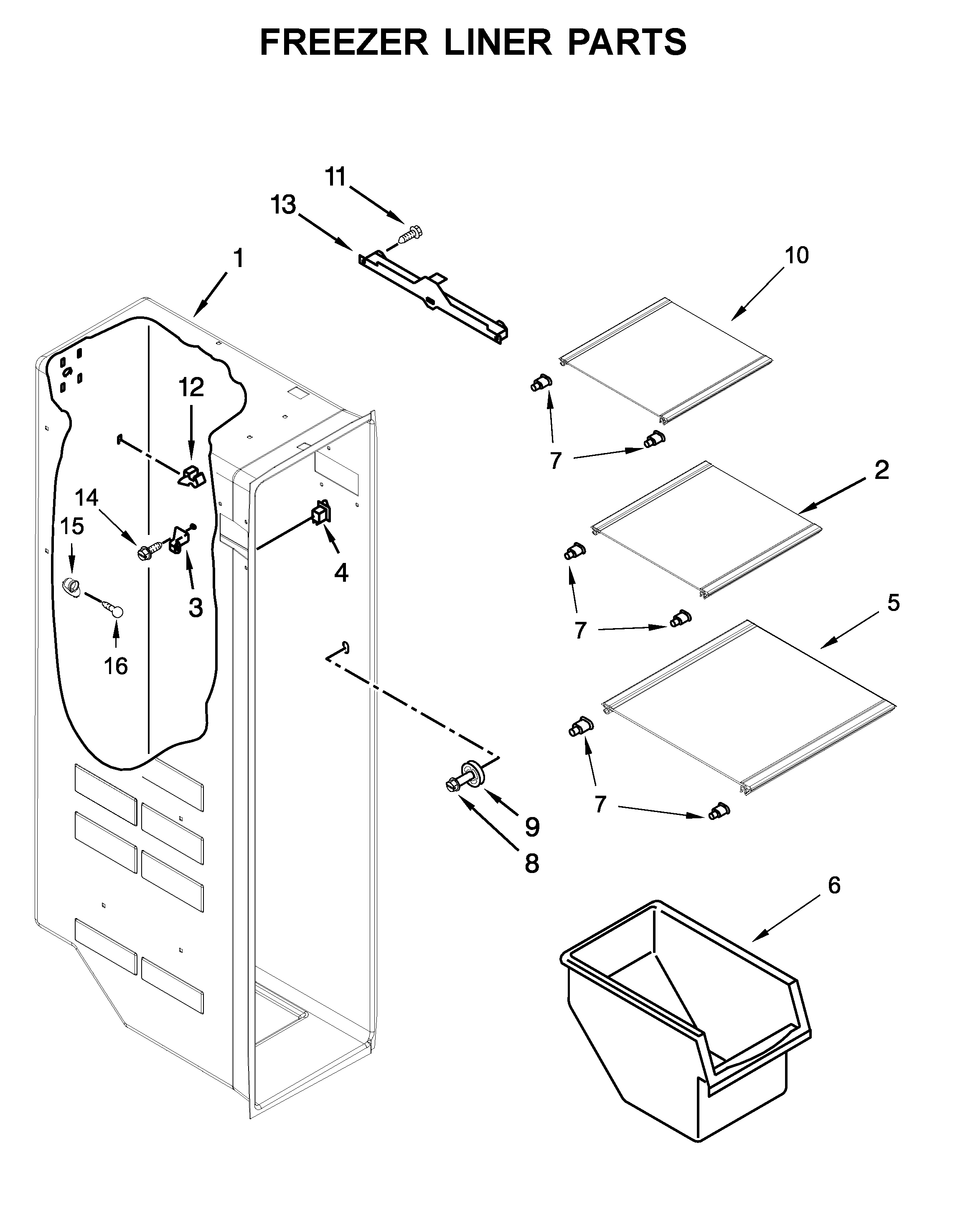 Kenmore 10651115711 freezer liner parts diagram