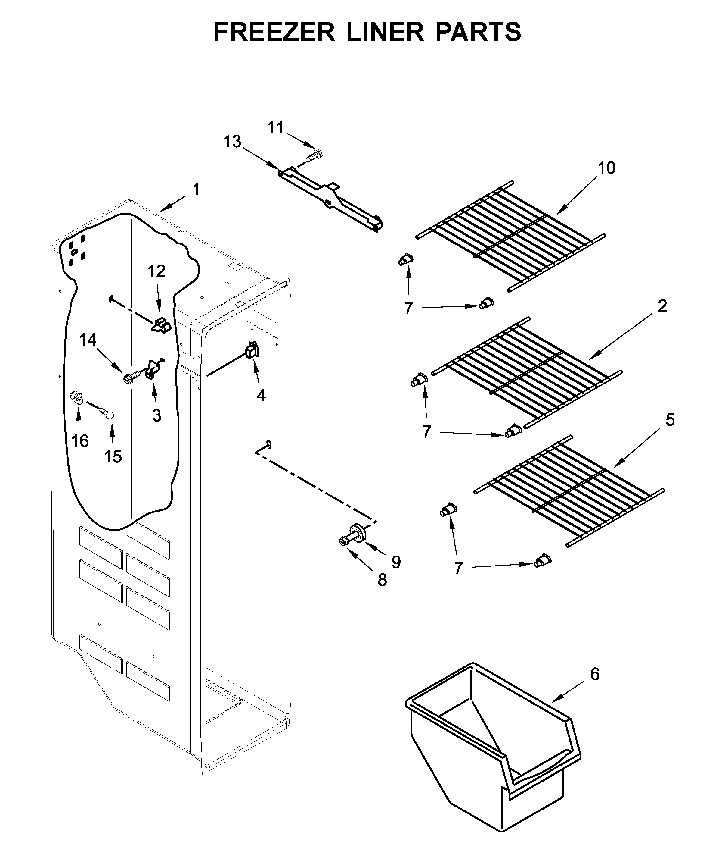 Kenmore 10650043711 freezer liner parts diagram