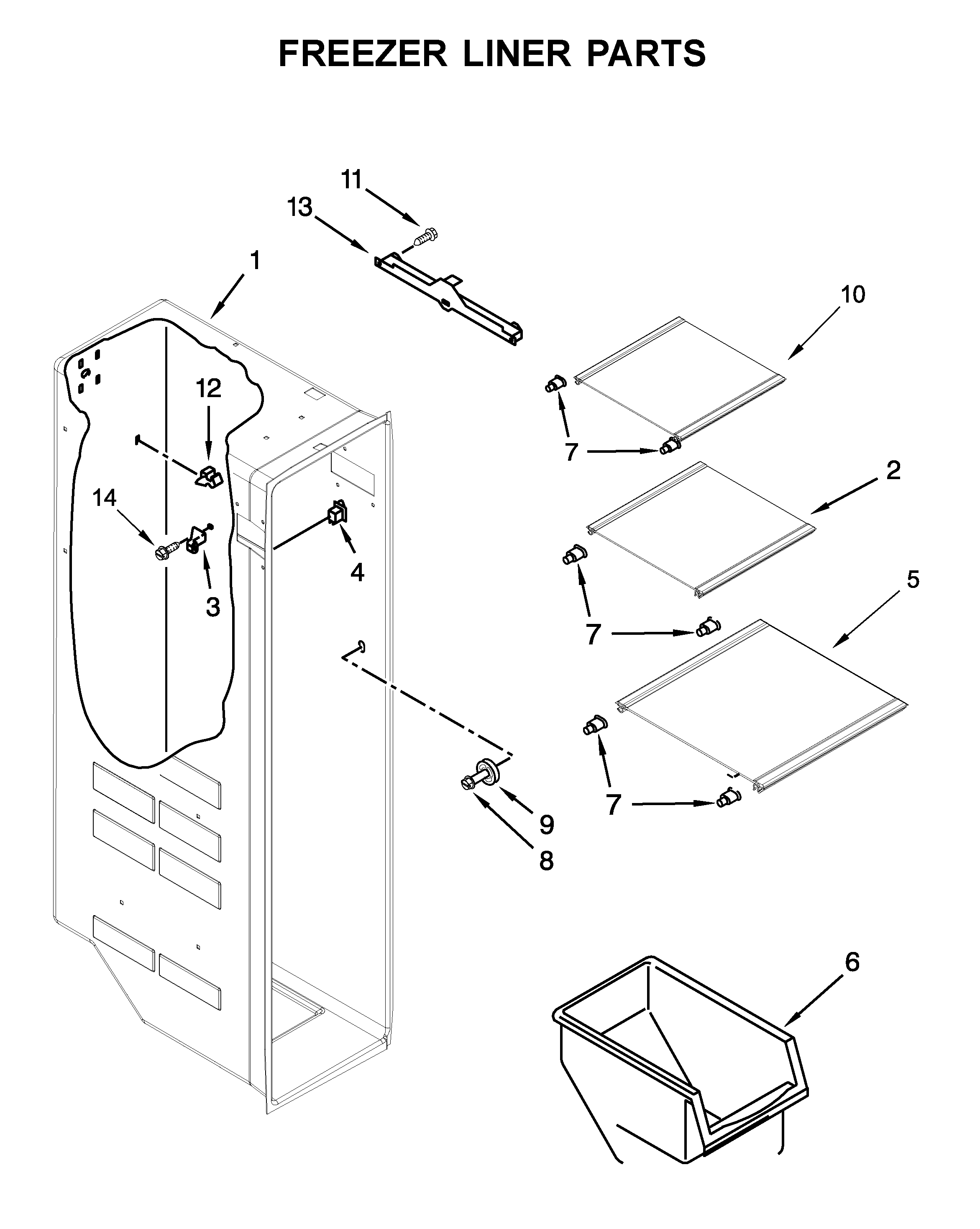 Kenmore 10651119710 freezer liner parts diagram