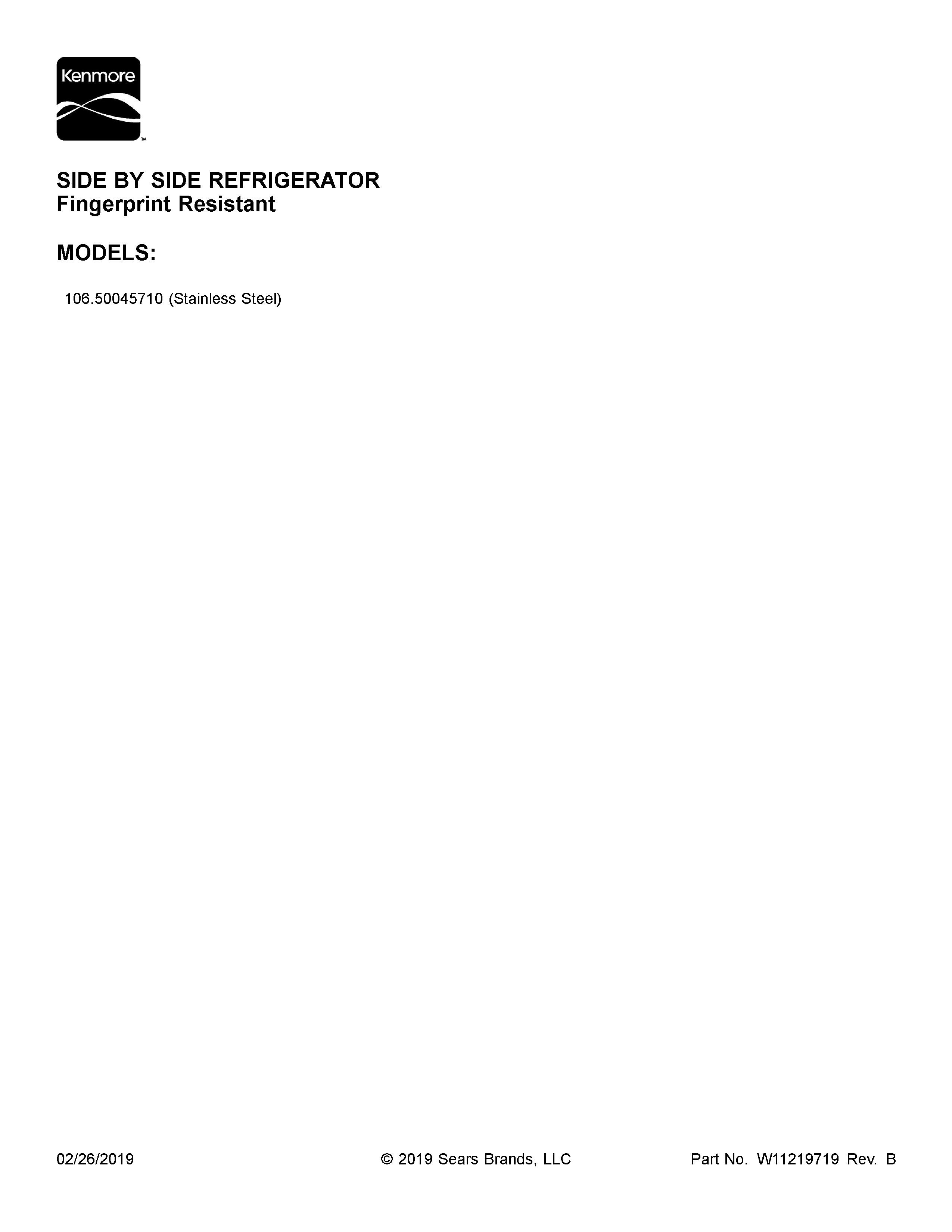 Kenmore 10650045710 cover sheet diagram