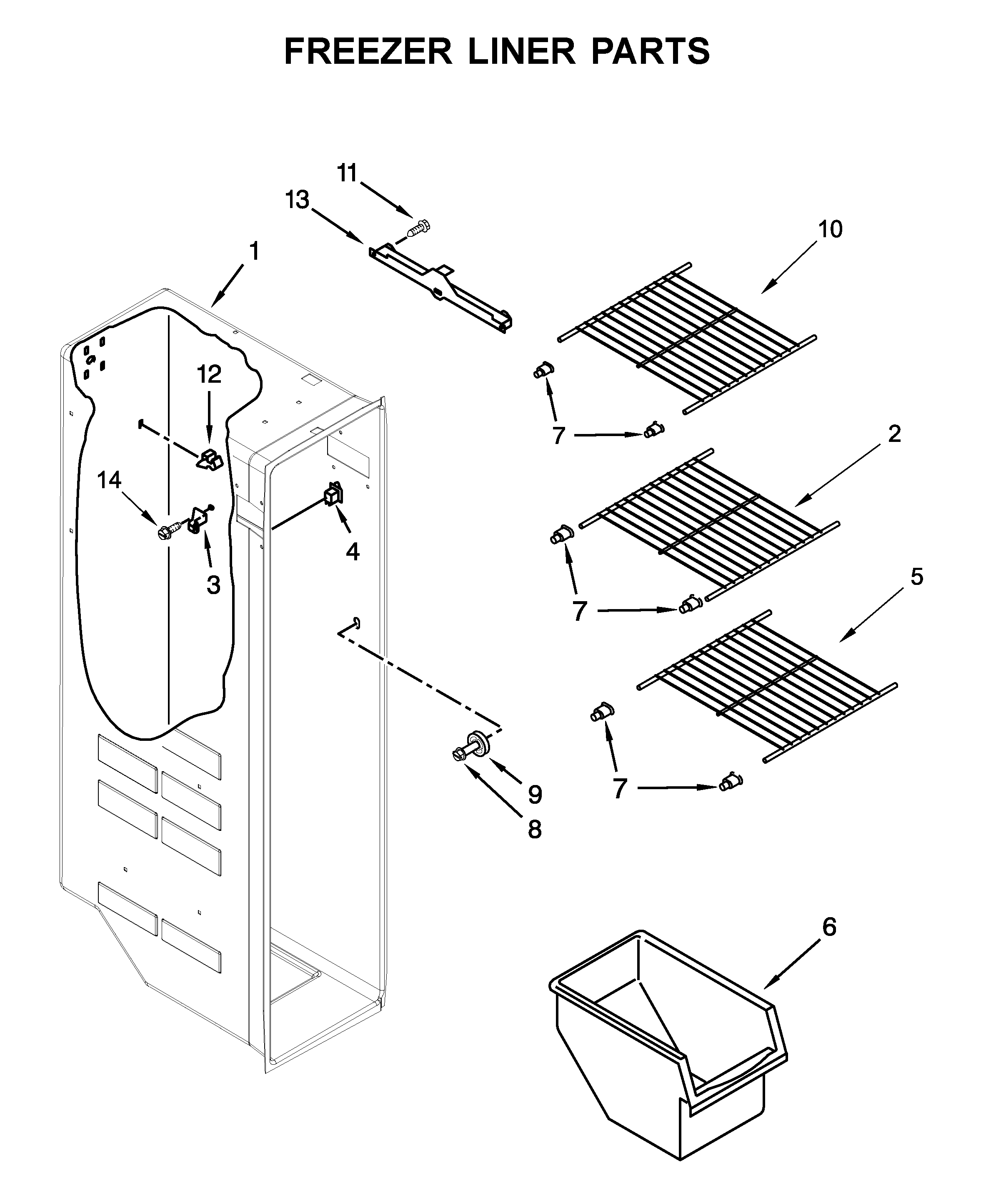 Kenmore 10650045710 freezer liner parts diagram