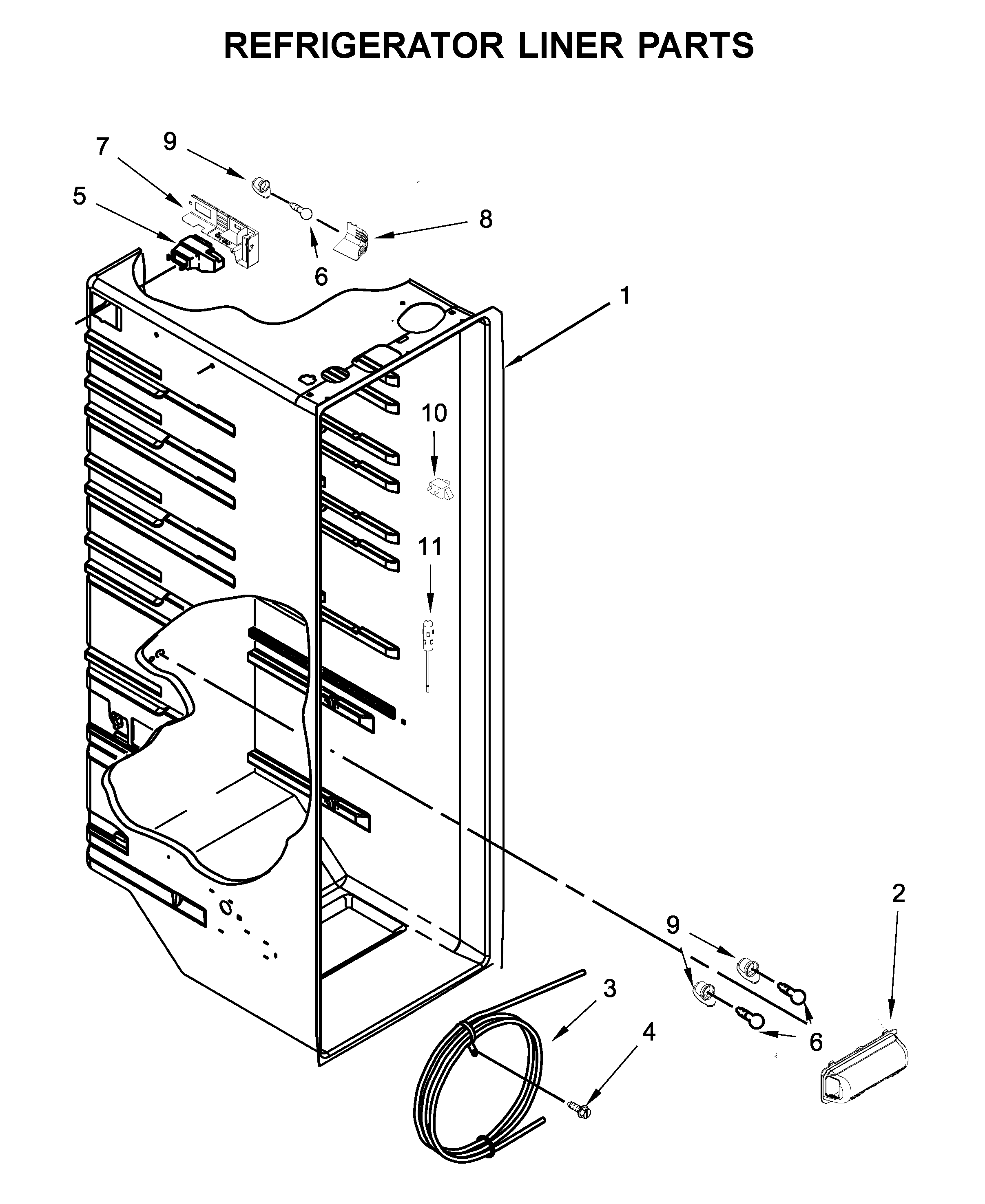 Kenmore 10651752711 refrigerator liner parts diagram