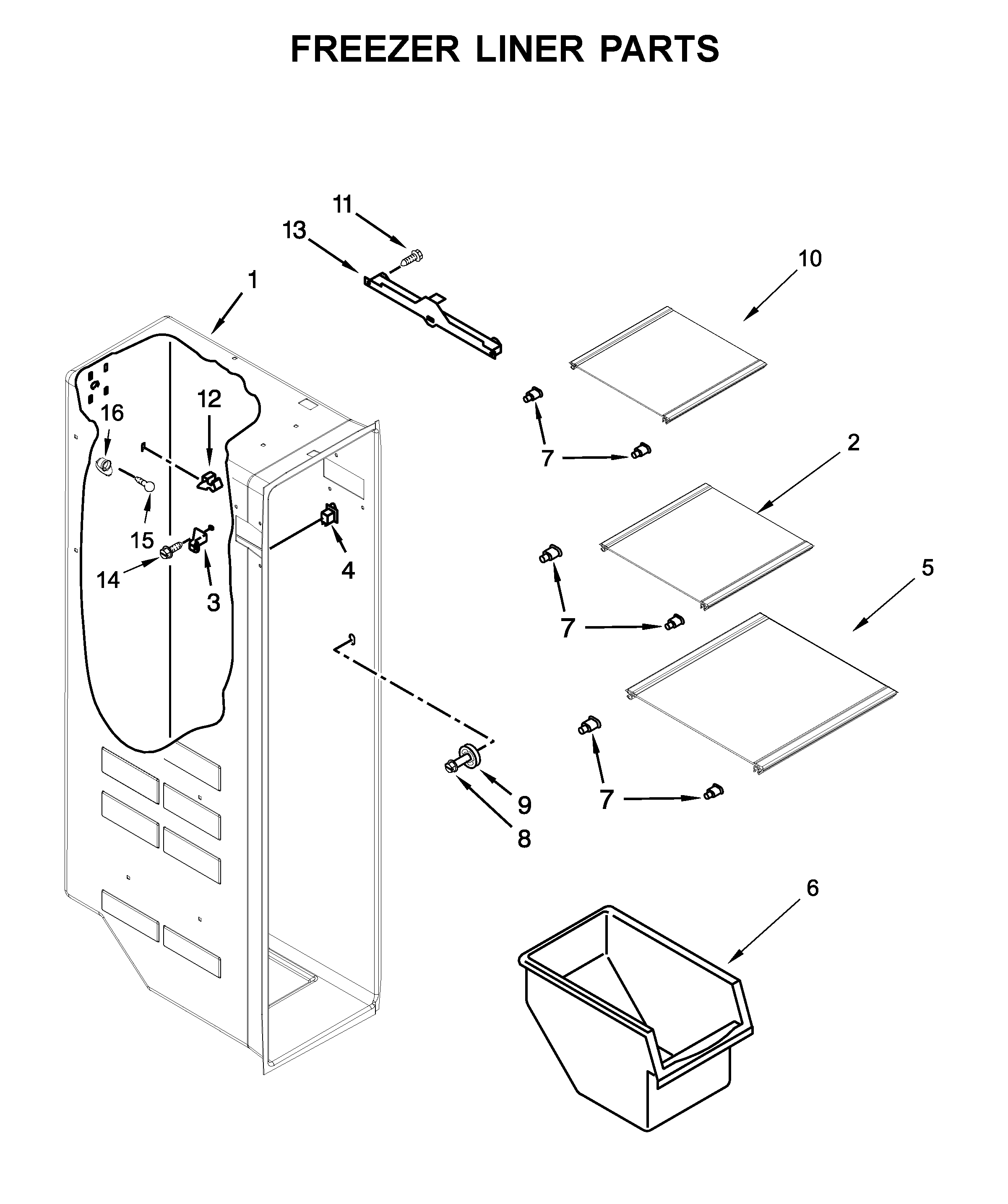 Kenmore 10651752711 freezer liner parts diagram