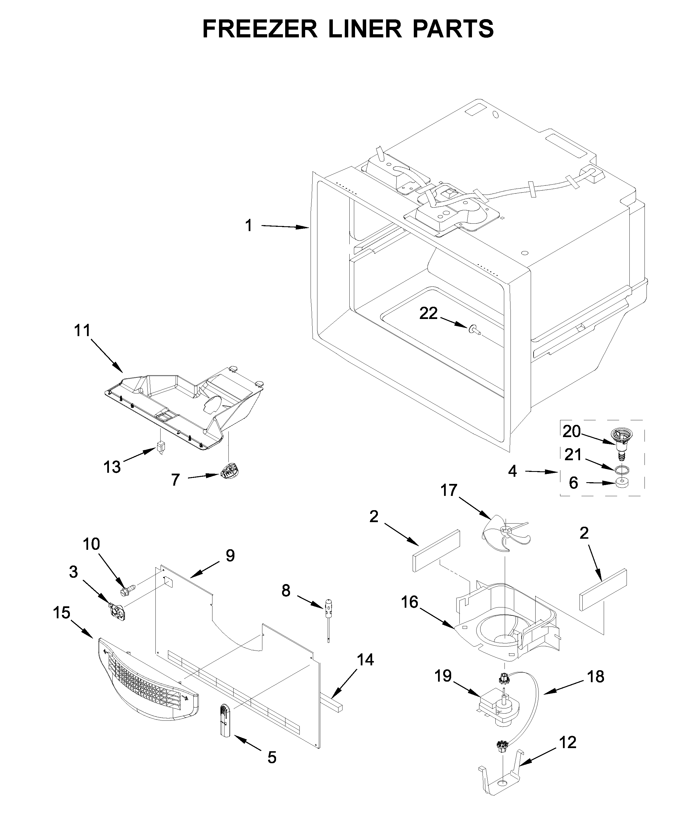 Kenmore 59669319011 freezer liner parts diagram