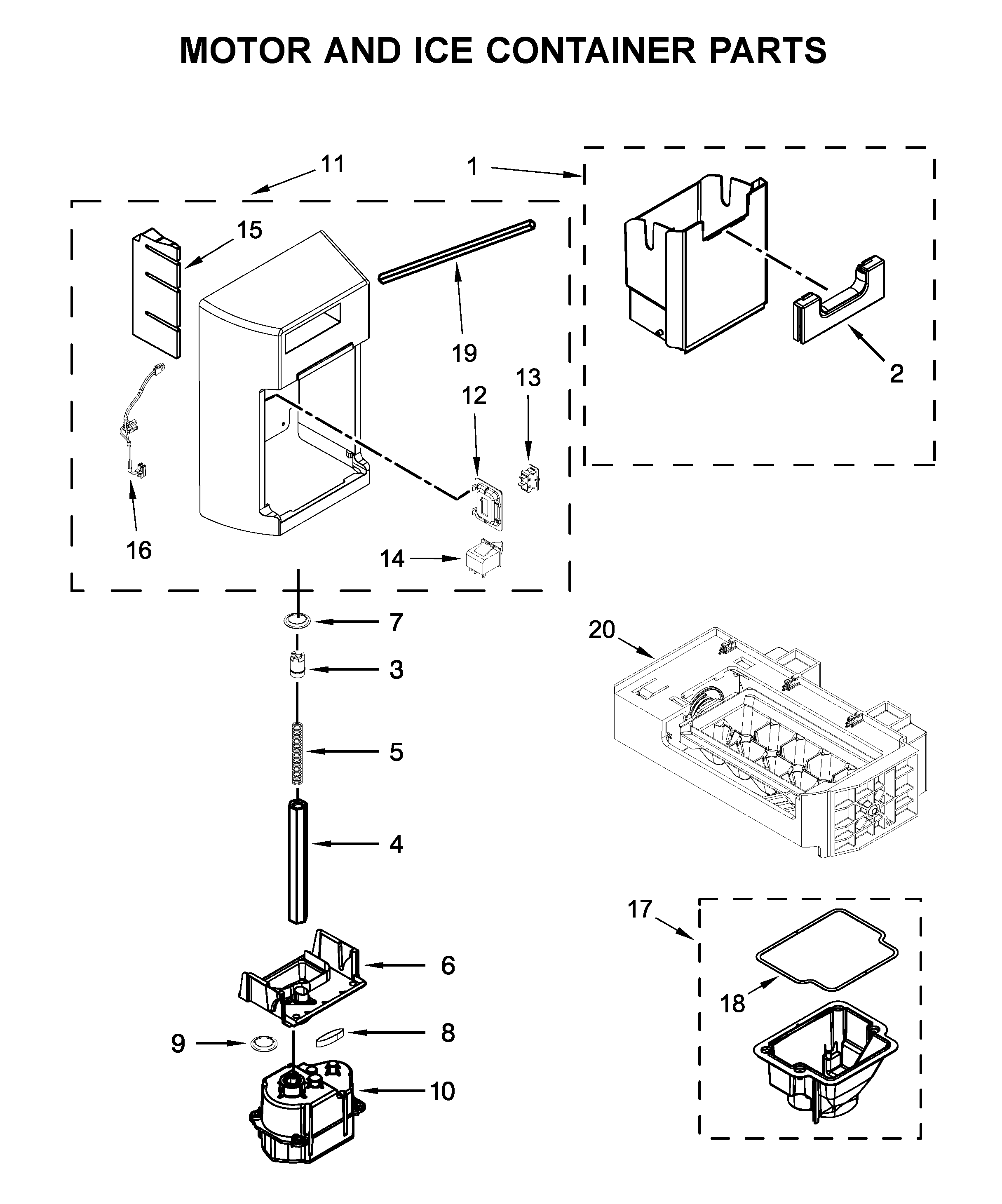 Kenmore 1064651339713 motor and ice container parts diagram