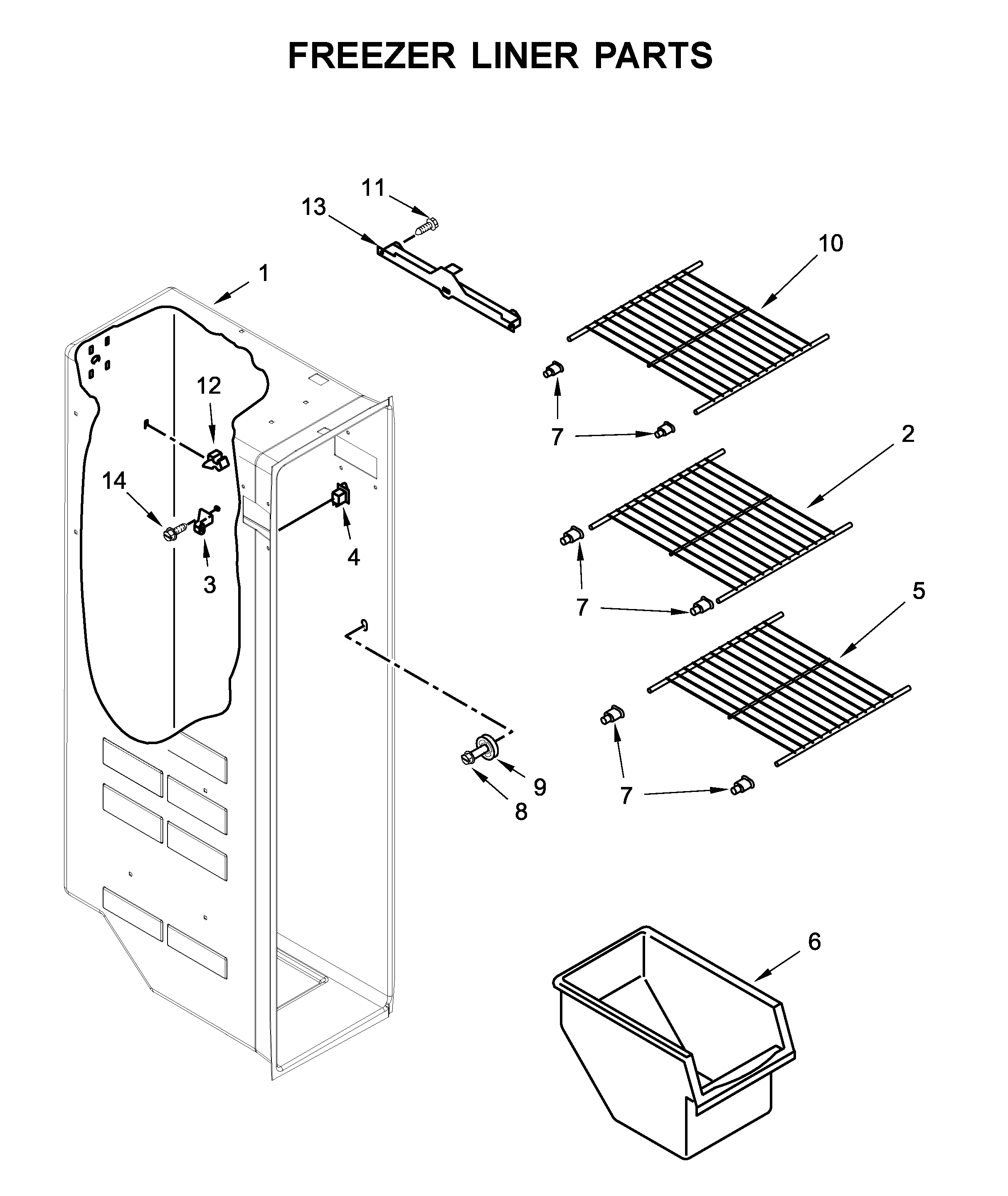 Kenmore 10650043714 freezer liner parts diagram