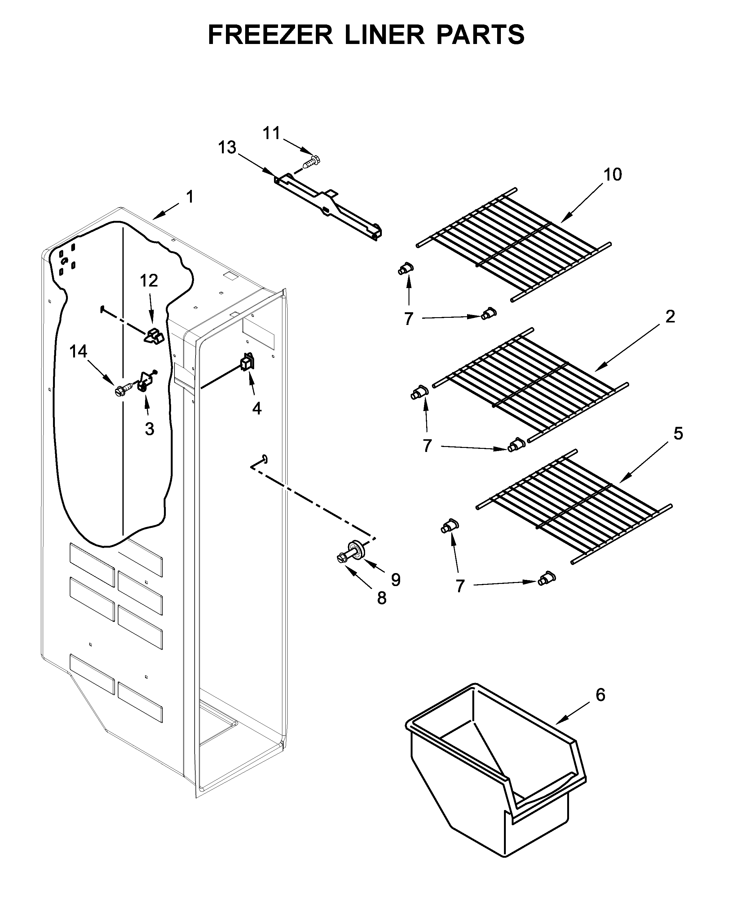 Kenmore 10650049713 freezer liner parts diagram