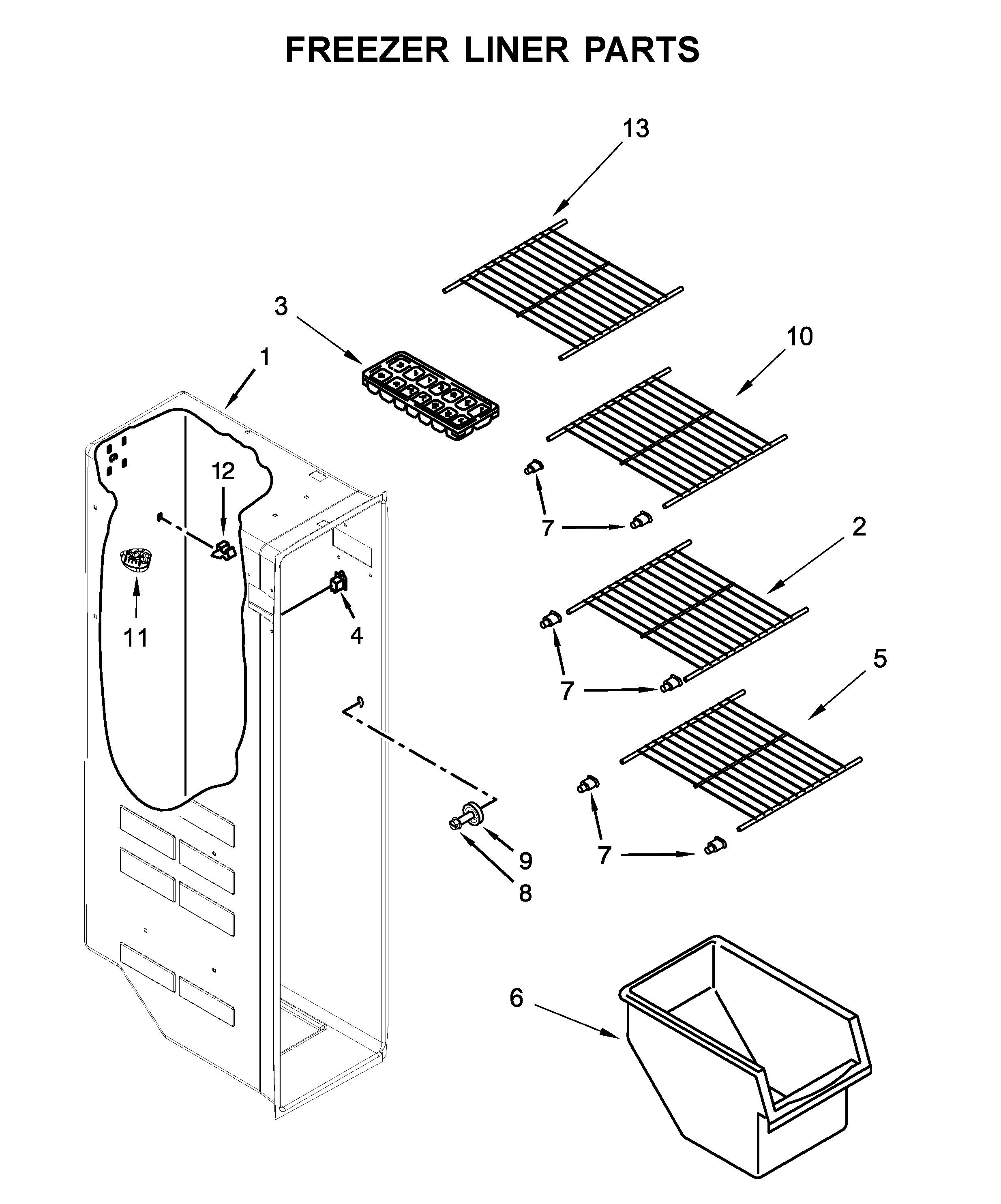 Kenmore 10641179713 freezer liner parts diagram
