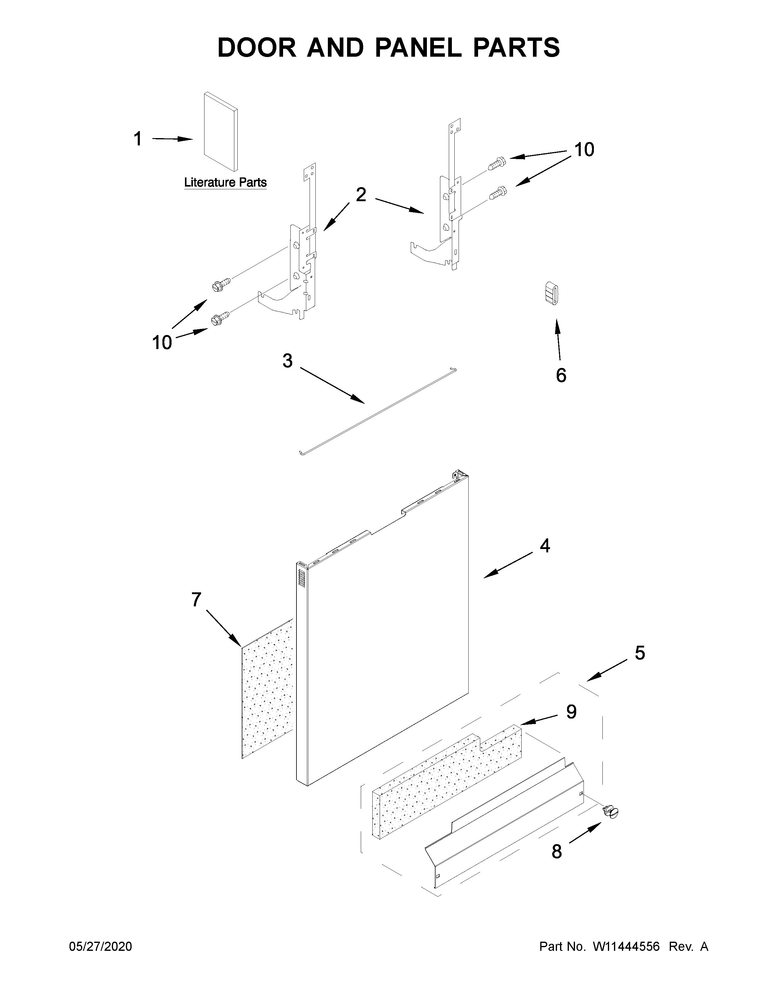 Kenmore 66513090N020 door and panel parts diagram