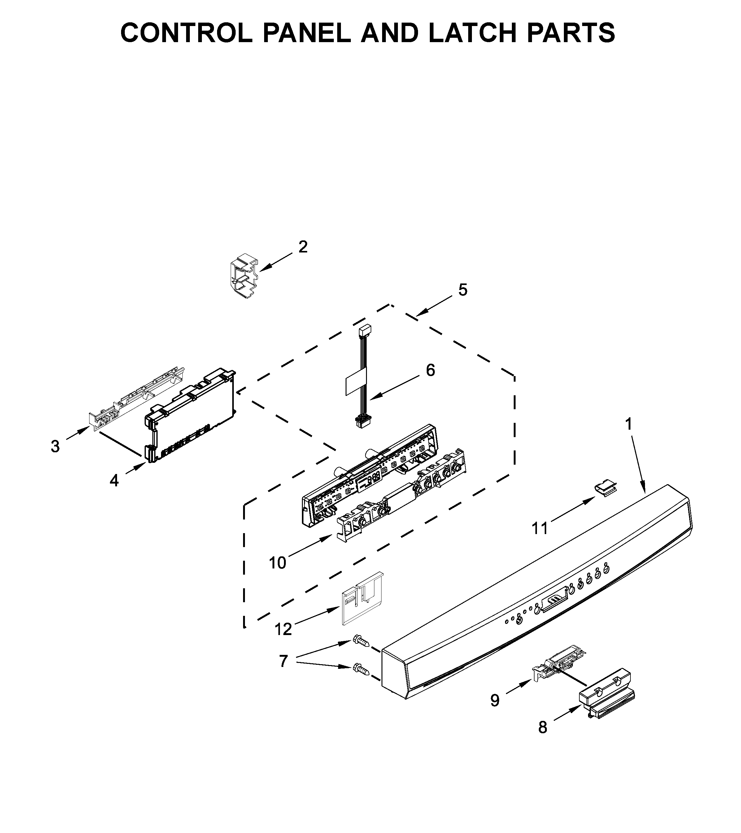 Kenmore 66513090N020 control panel and latch parts diagram