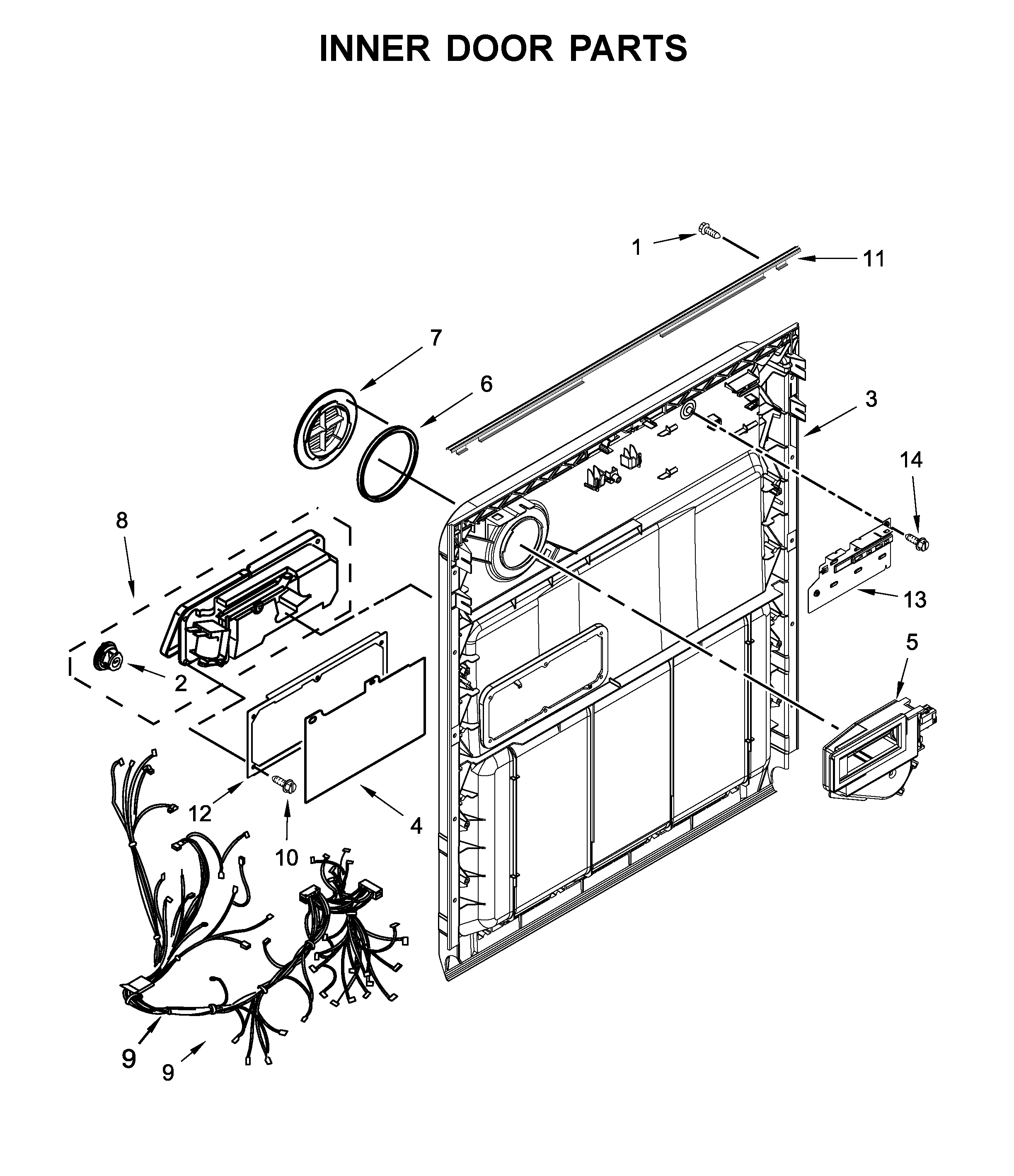 Kenmore 66513090N020 inner door parts diagram