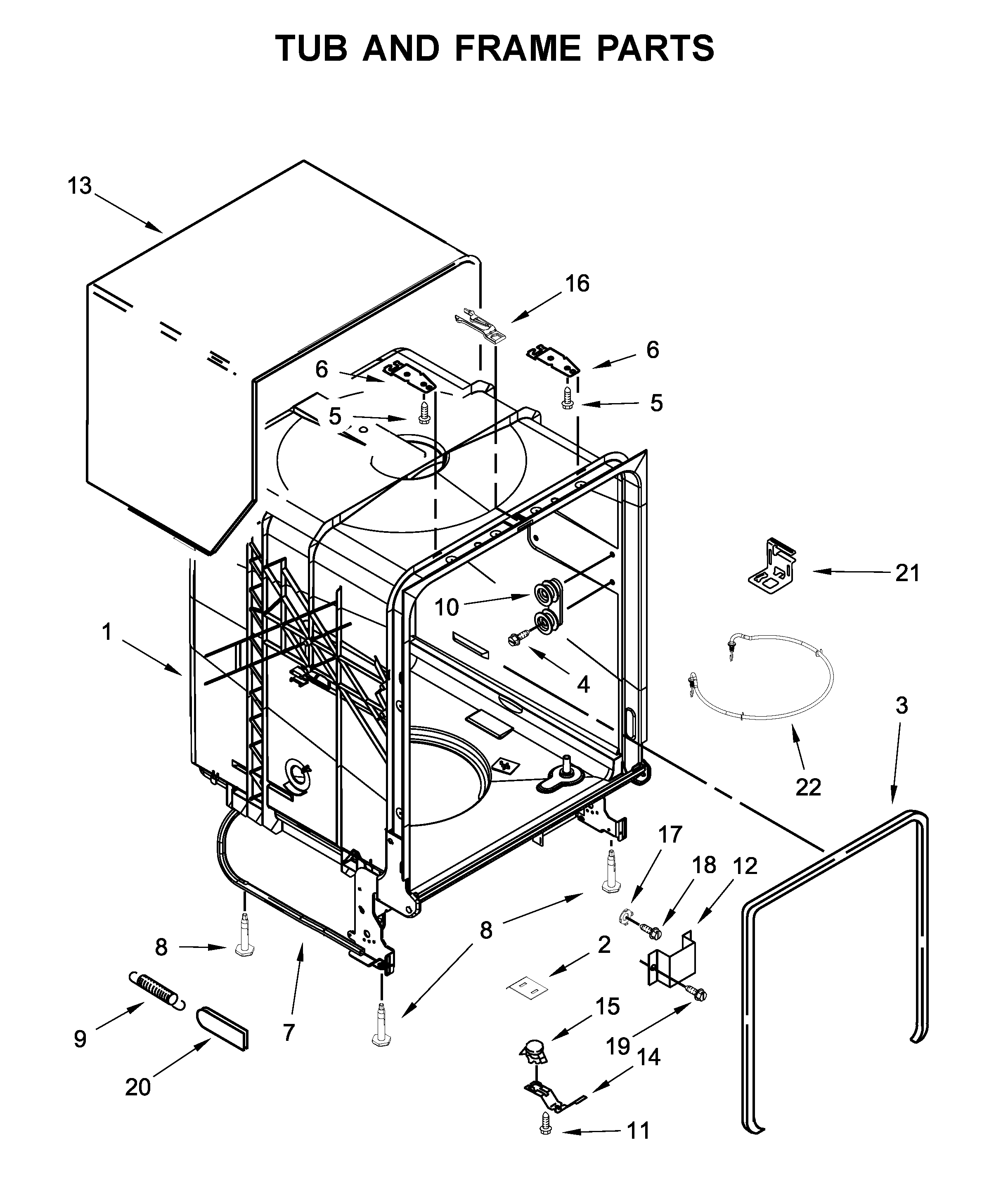 Kenmore 66513090N020 tub and frame parts diagram