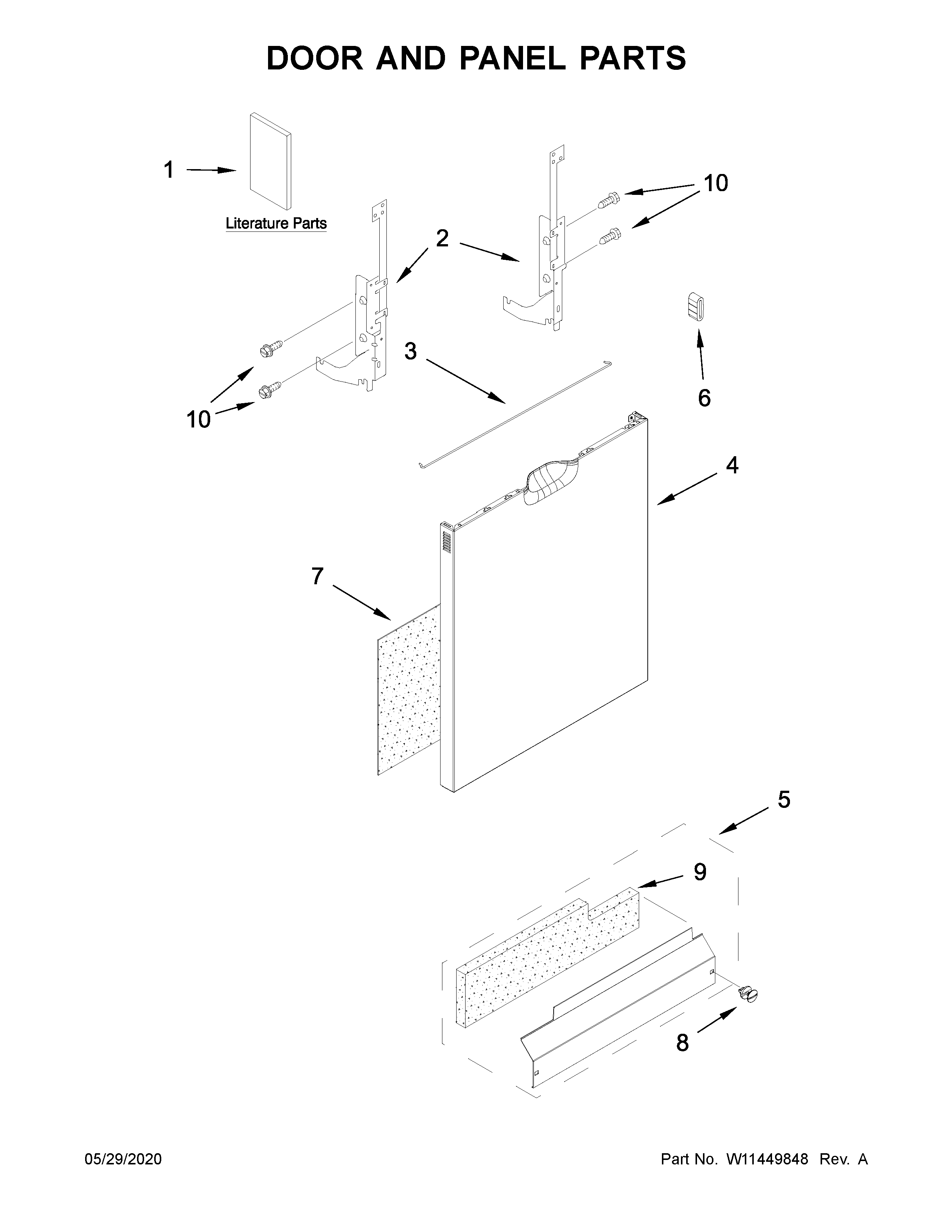 Kenmore 66514502N020 door and panel parts diagram