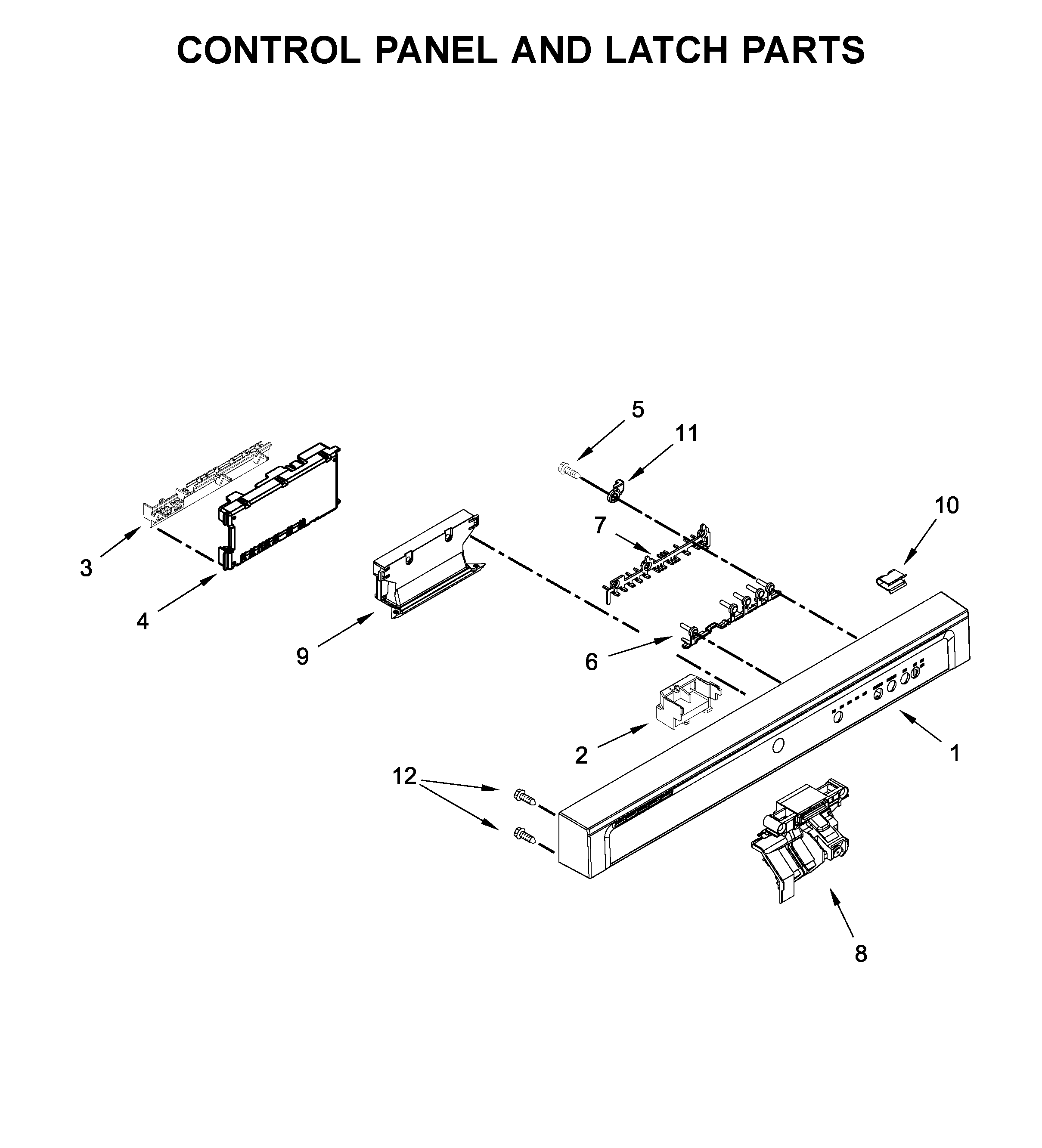 Kenmore 66514502N020 control panel and latch parts diagram