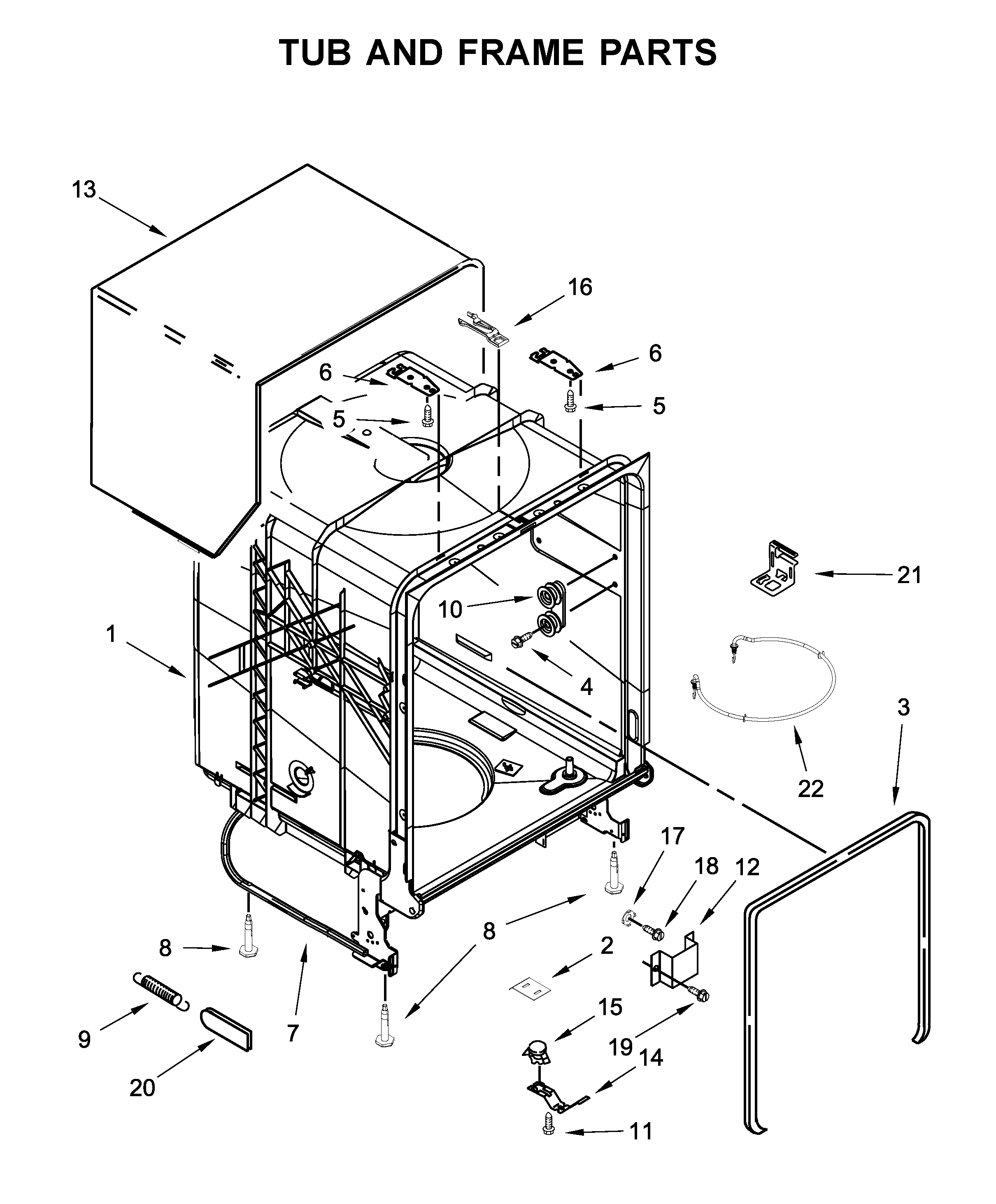 Kenmore 66514502N020 tub and frame parts diagram