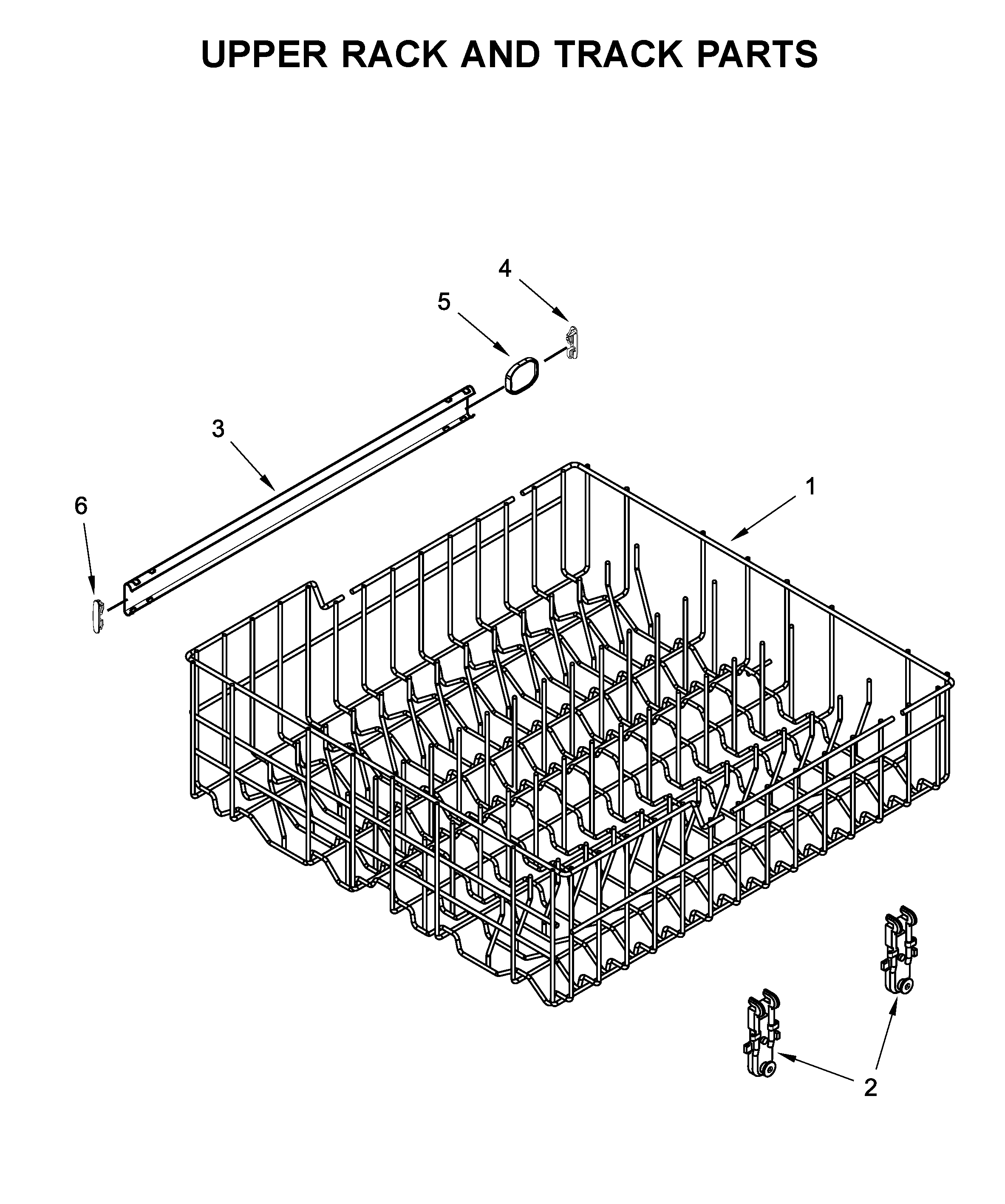 Kenmore 66514502N020 upper rack and track parts diagram
