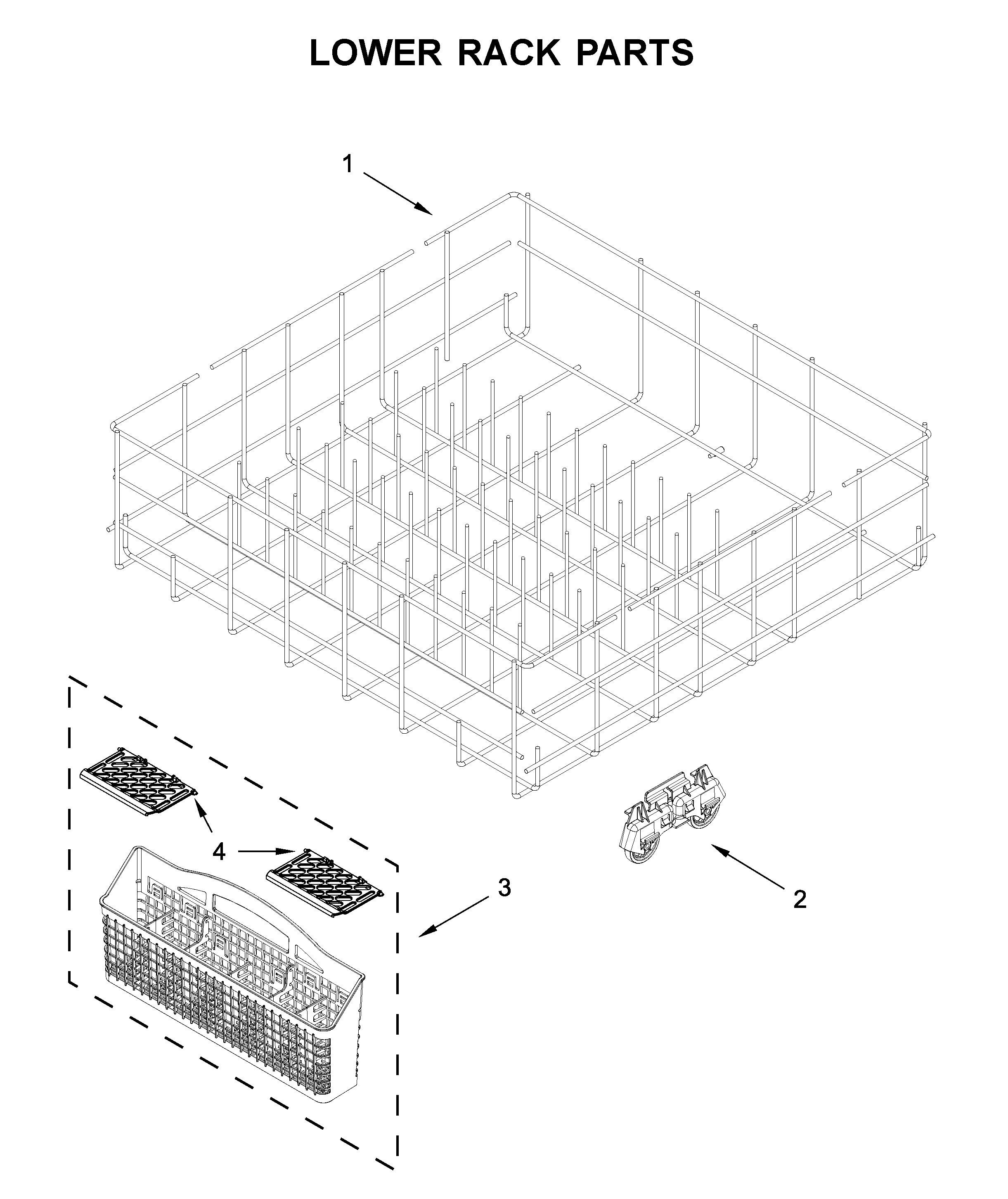 Kenmore 66514502N020 lower rack parts diagram