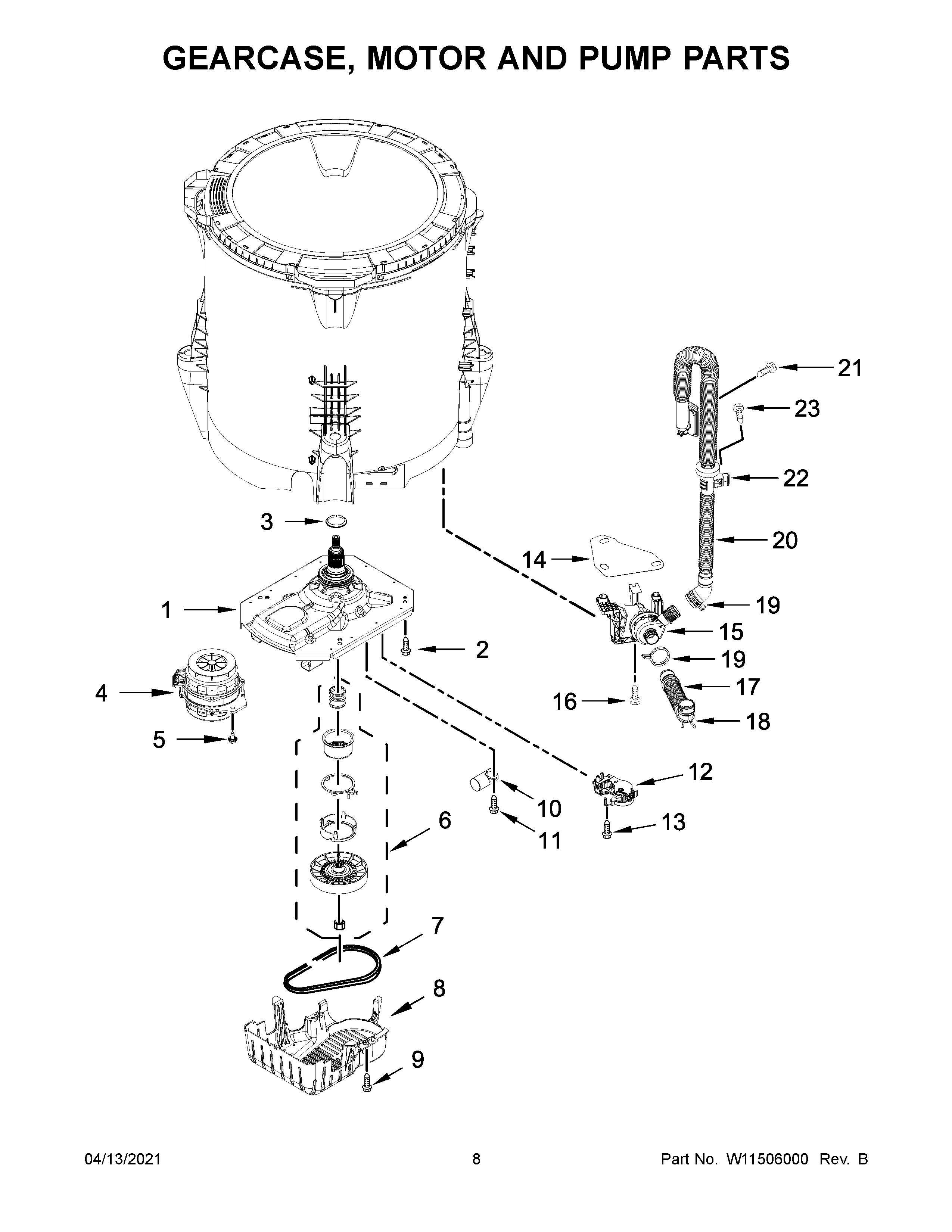 Kenmore 11021112021 gearcase, motor and pump parts diagram
