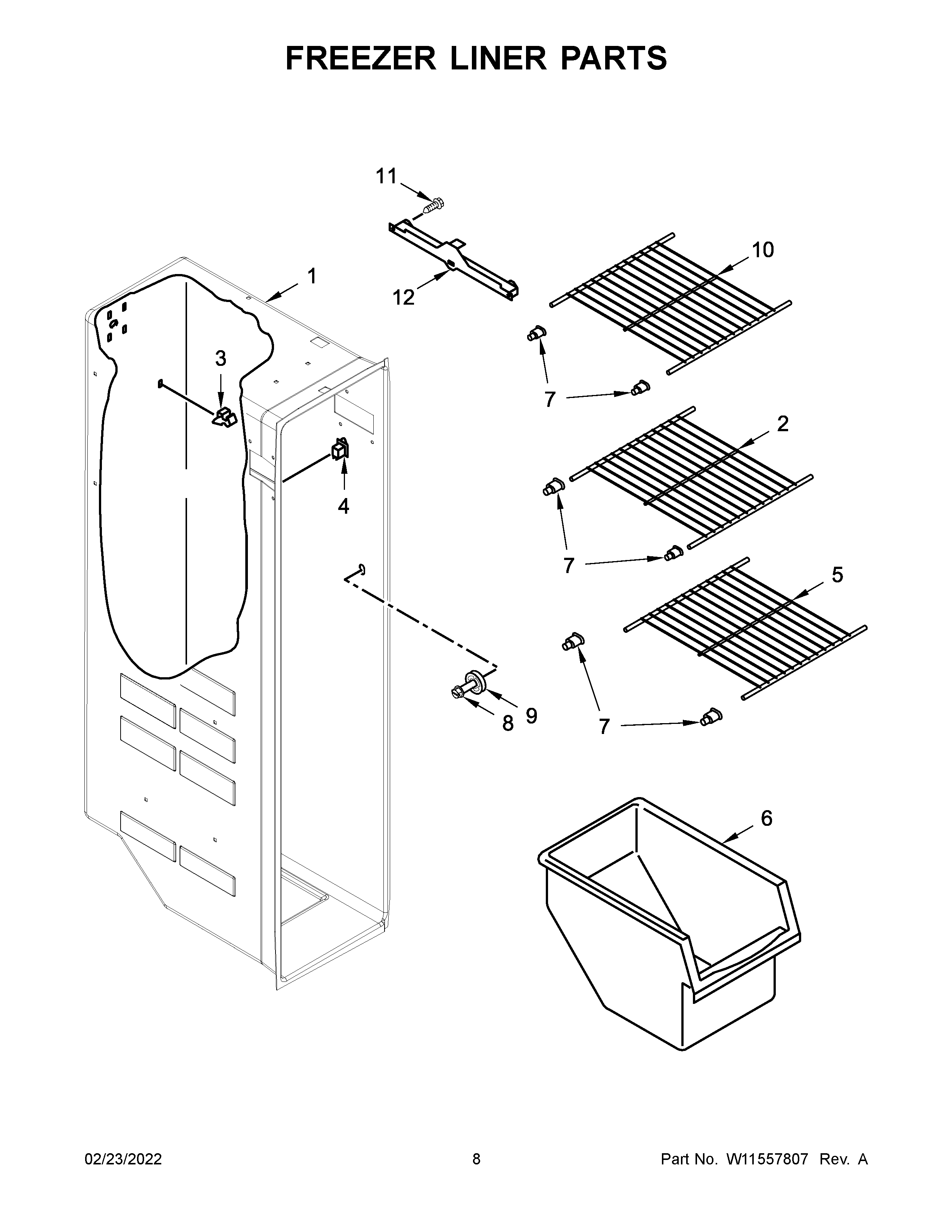 Kenmore 10650043717 freezer liner parts diagram