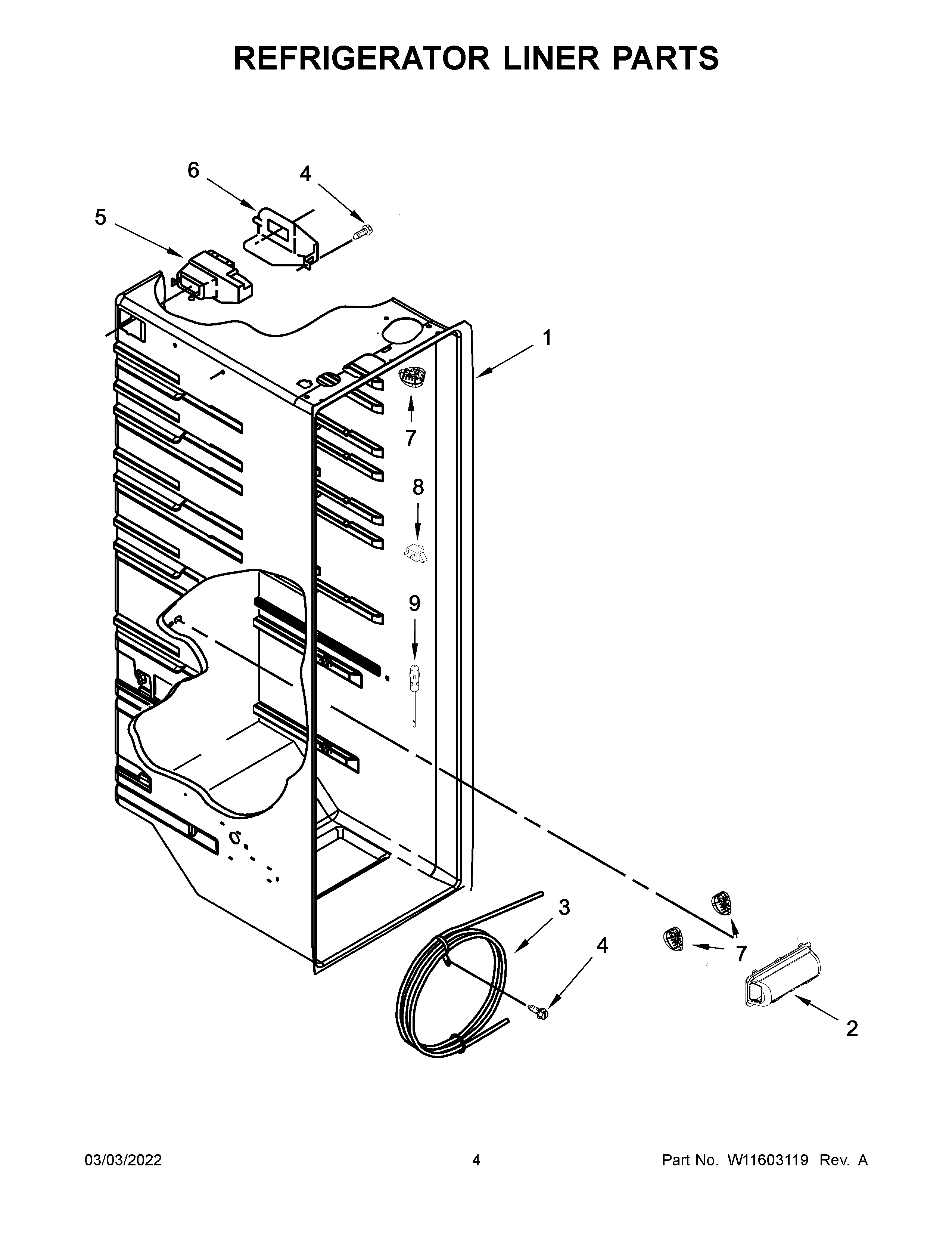 Kenmore 10651339716 refrigerator liner parts diagram