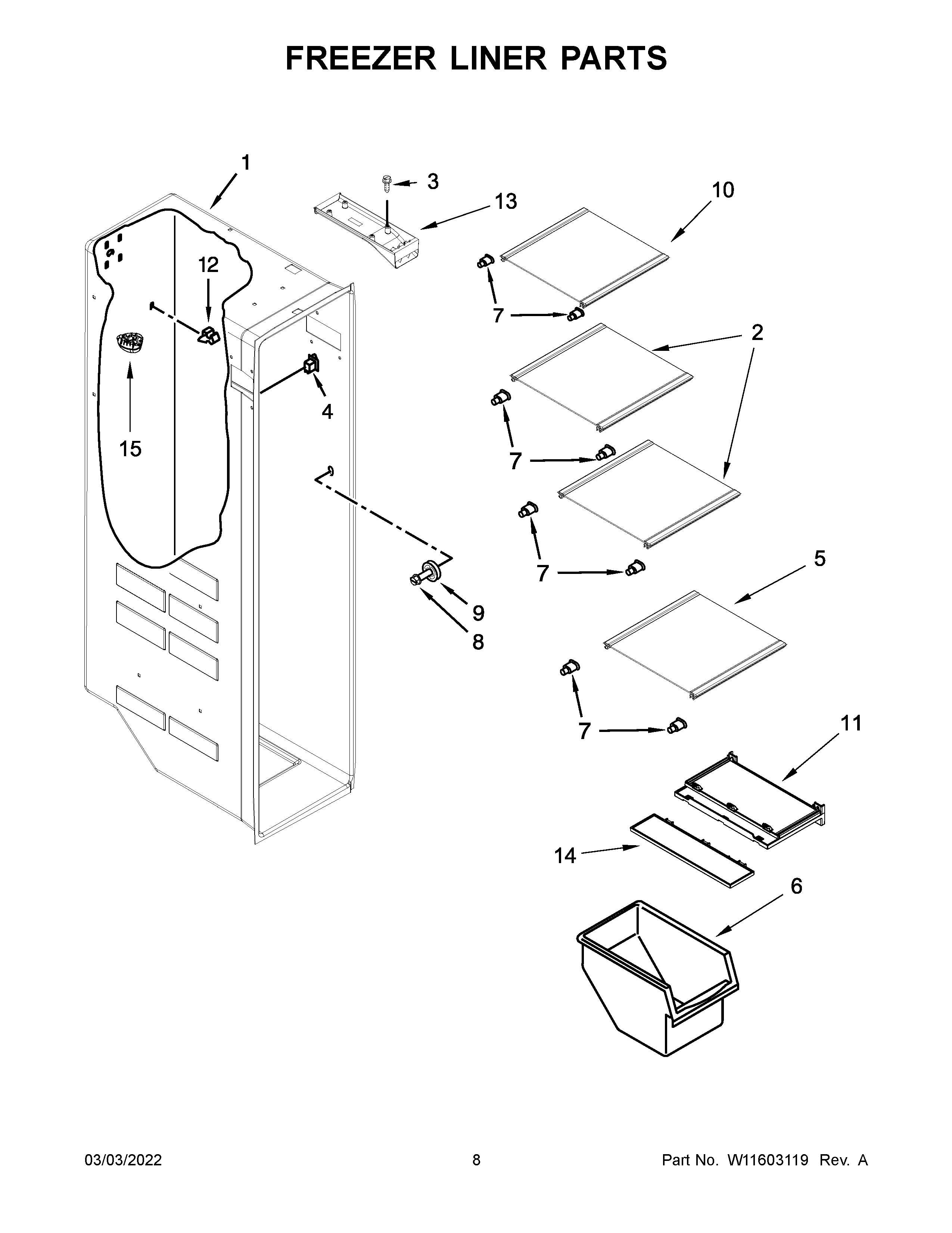 Kenmore 10651339716 freezer liner parts diagram