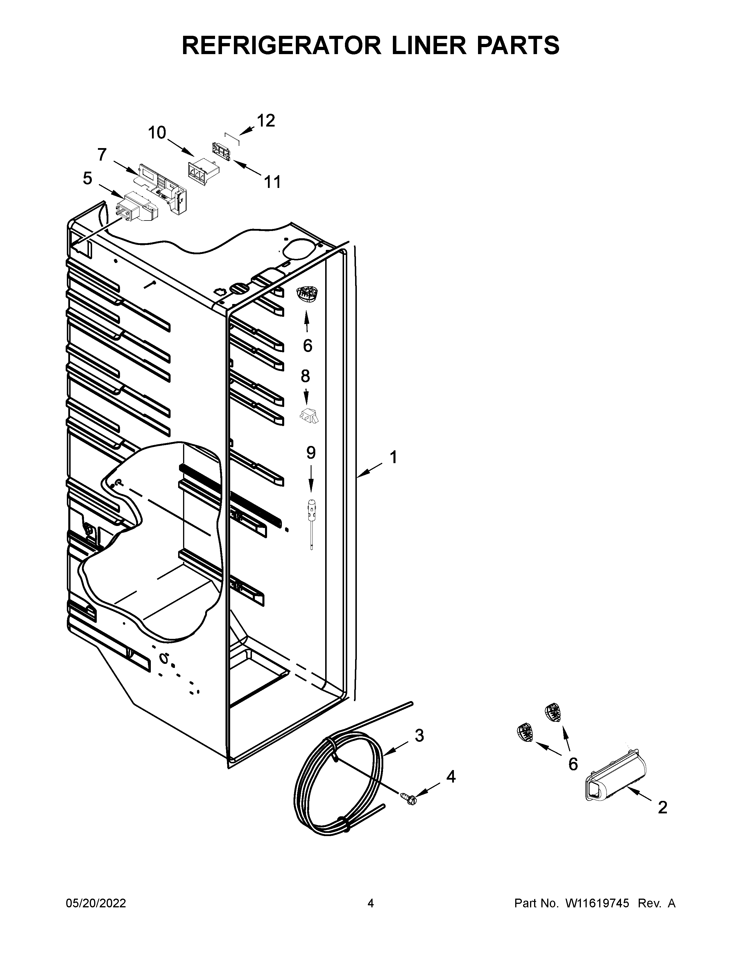 Kenmore 10651753718 refrigerator liner parts diagram