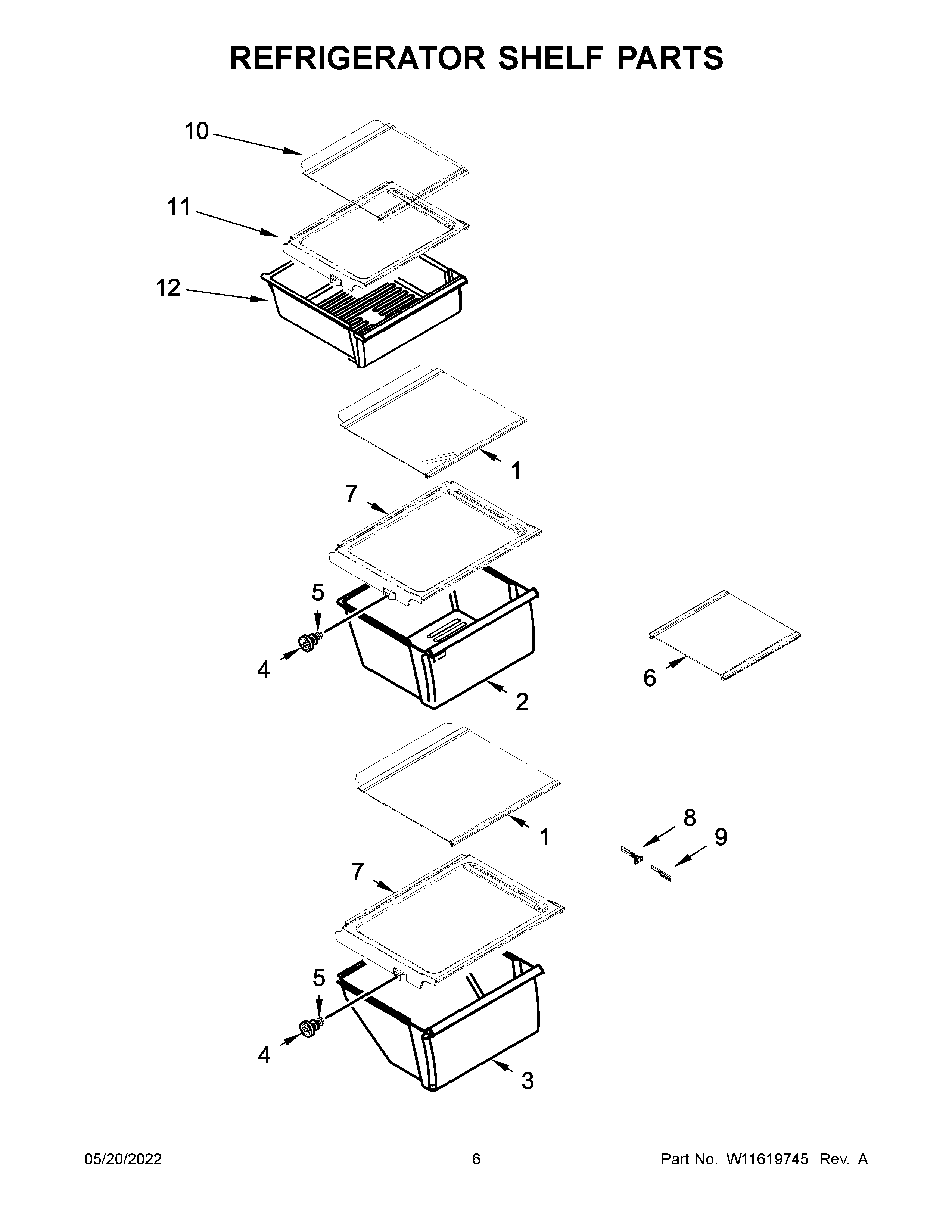 Kenmore 10651753718 refrigerator shelf parts diagram