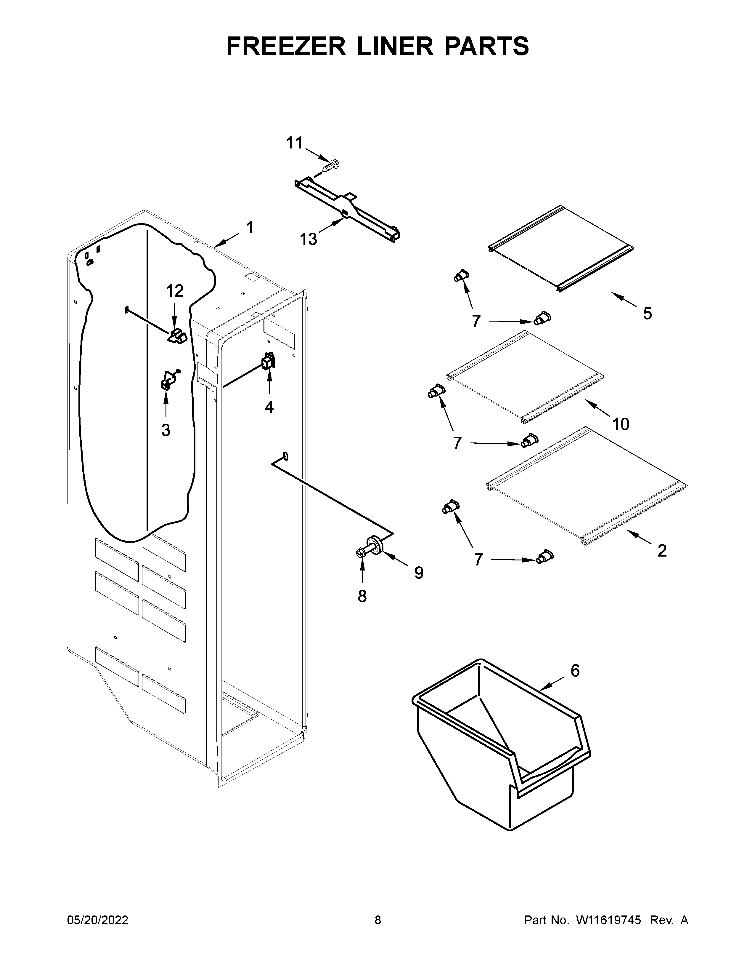 Kenmore 10651753718 freezer liner parts diagram