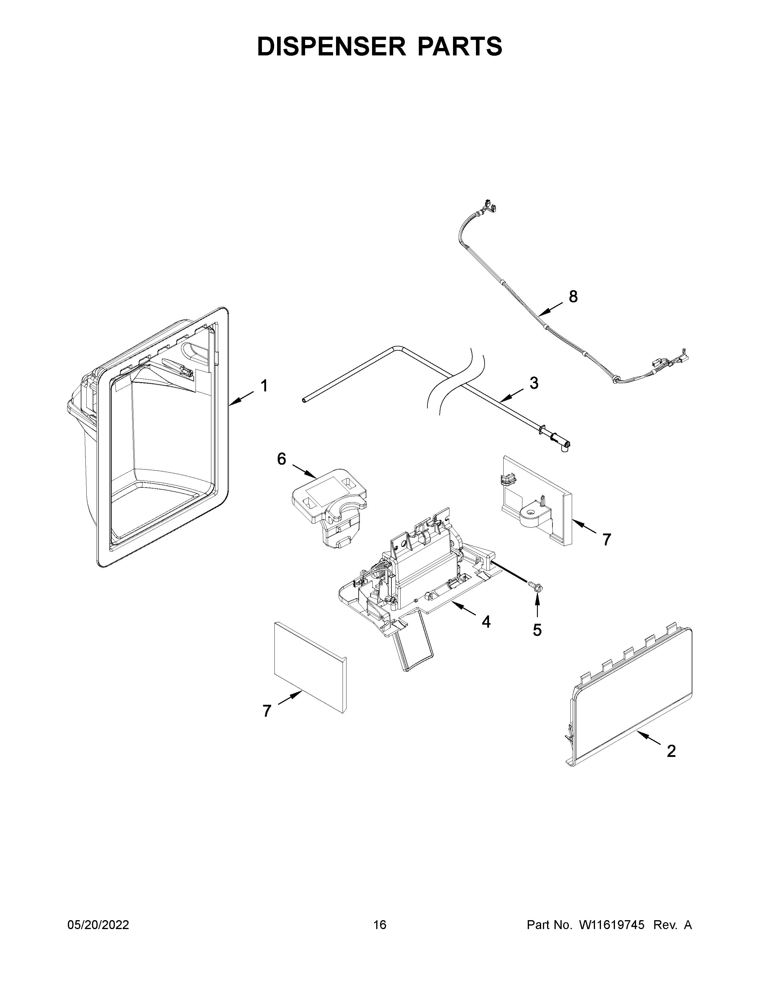 Kenmore 10651753718 dispenser parts diagram