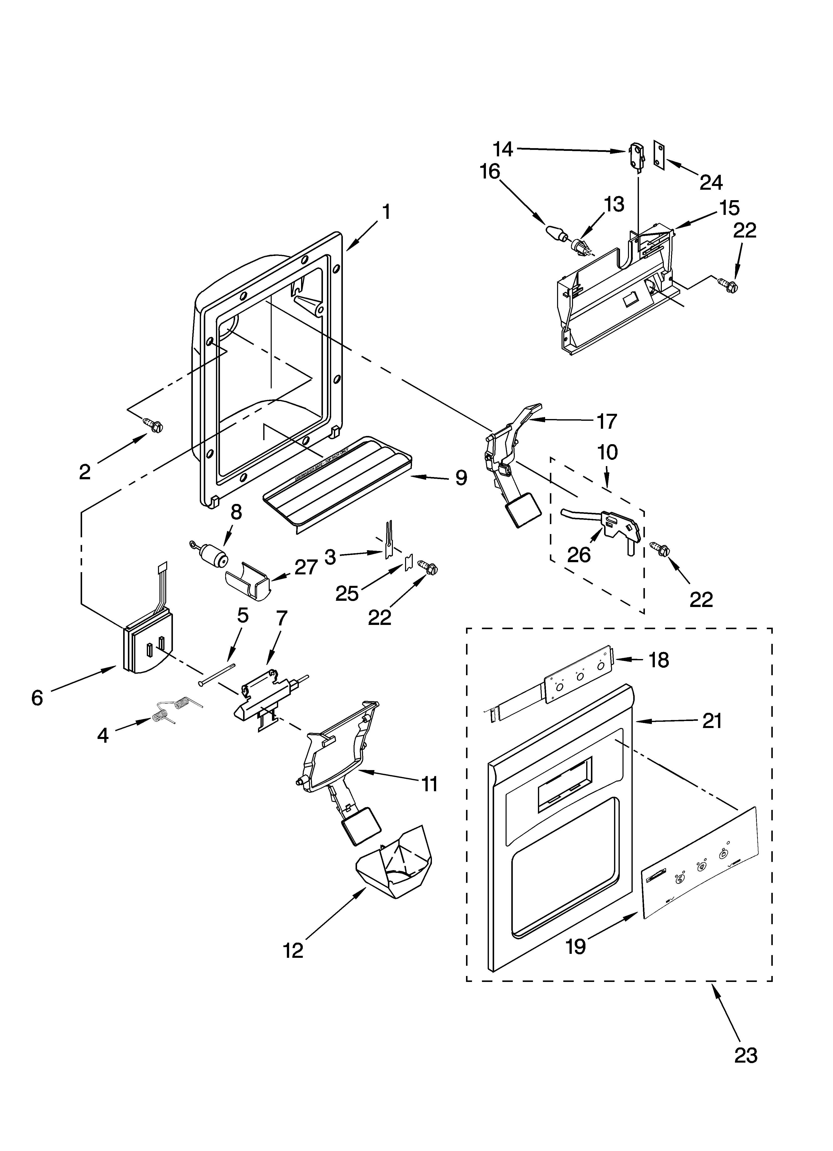 Kenmore 10657989700 dispenser front parts diagram