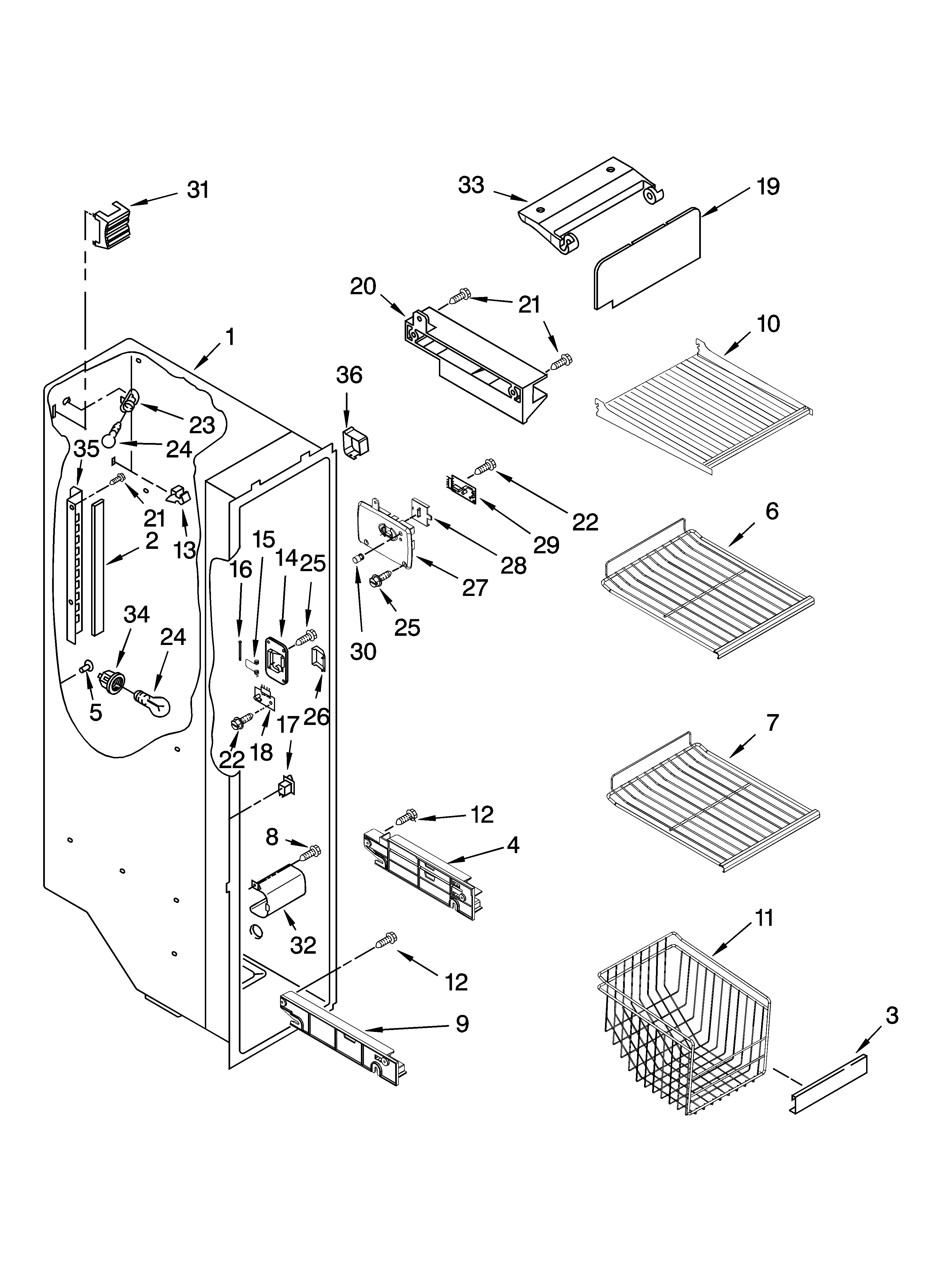 Kenmore Elite 10658973700 freezer liner parts diagram