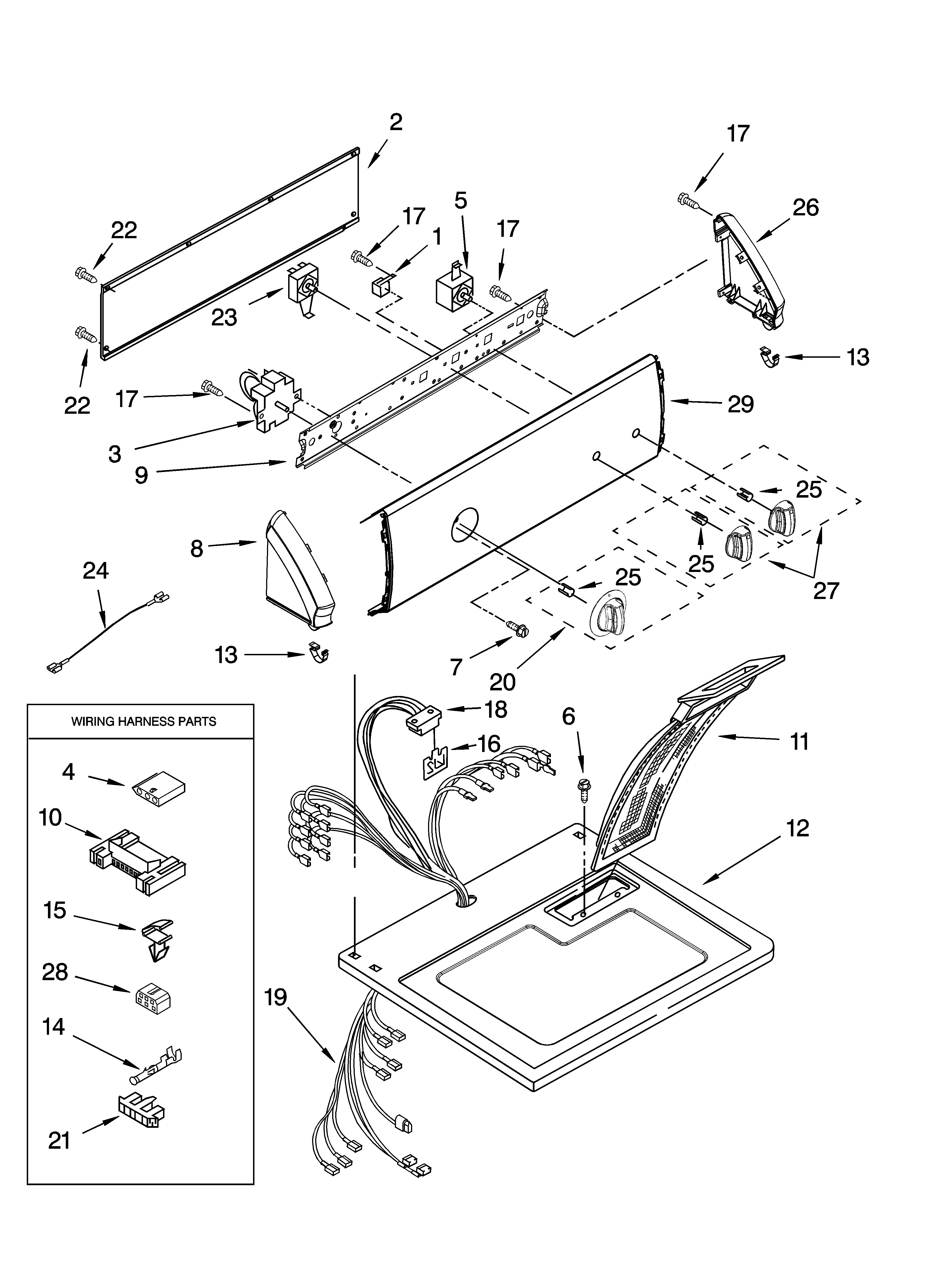 Kenmore 11068652700 top and console parts diagram