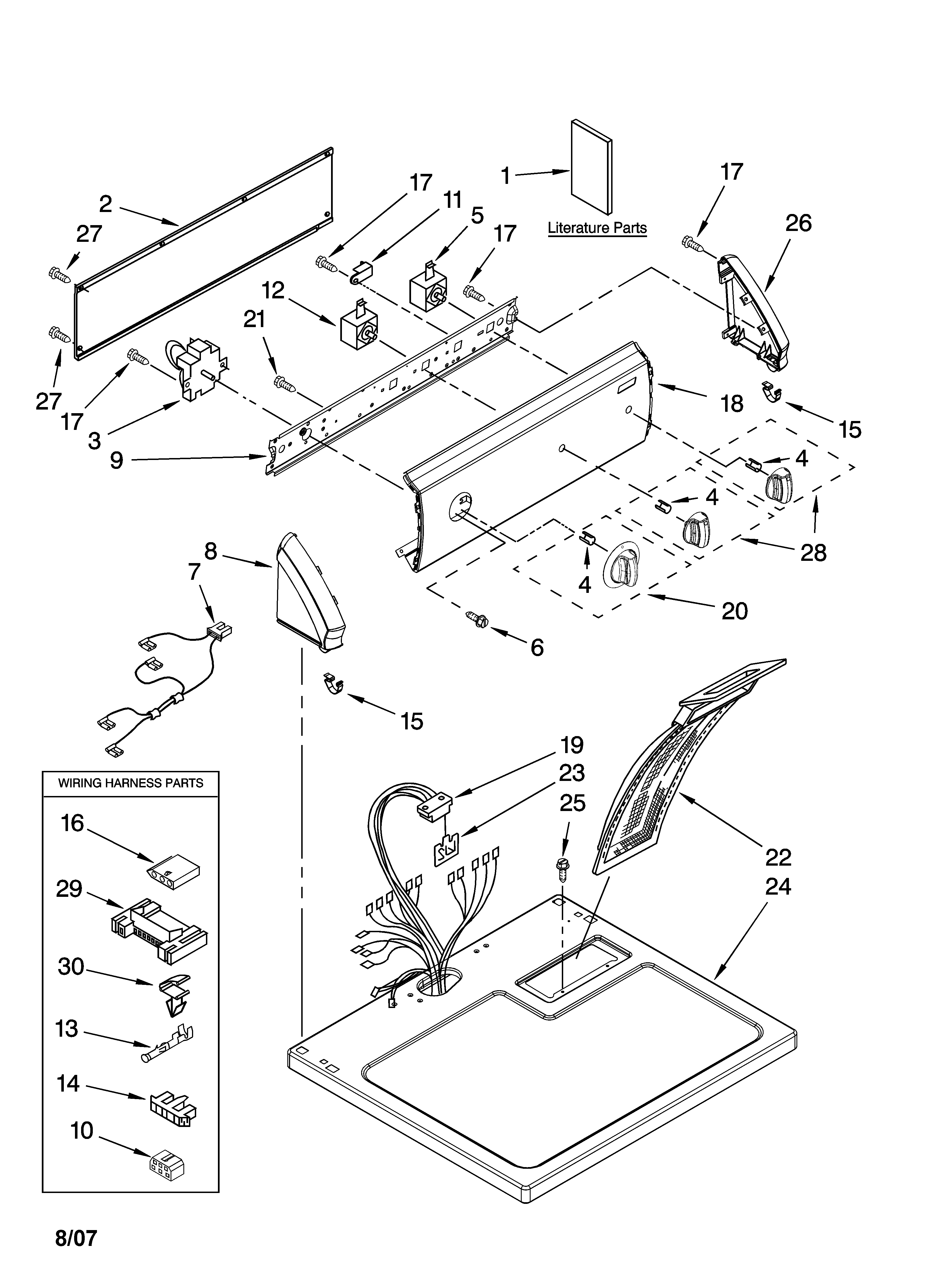 Kenmore 11068622700 top and console parts diagram