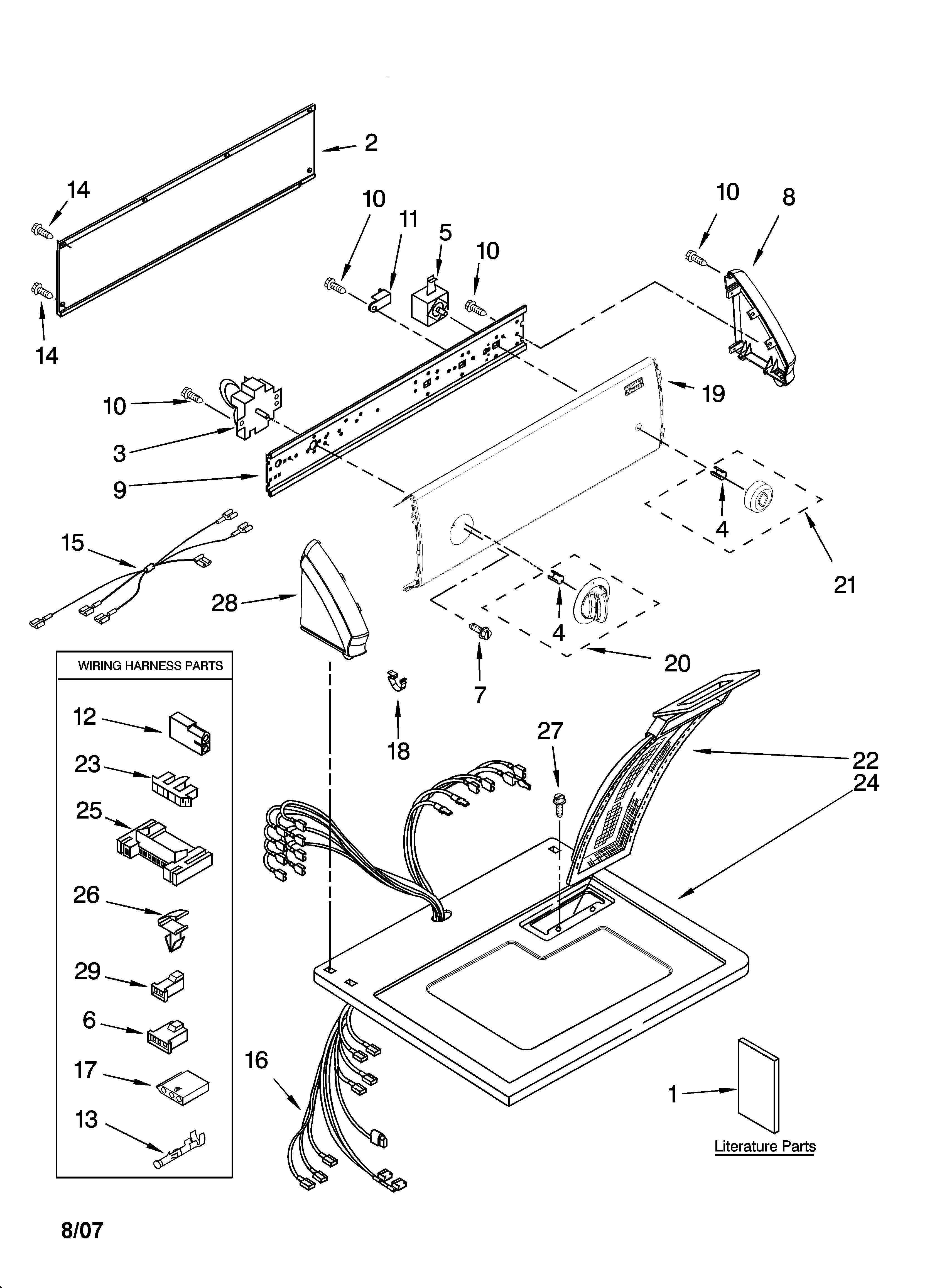 Kenmore 11078422700 top and console parts diagram