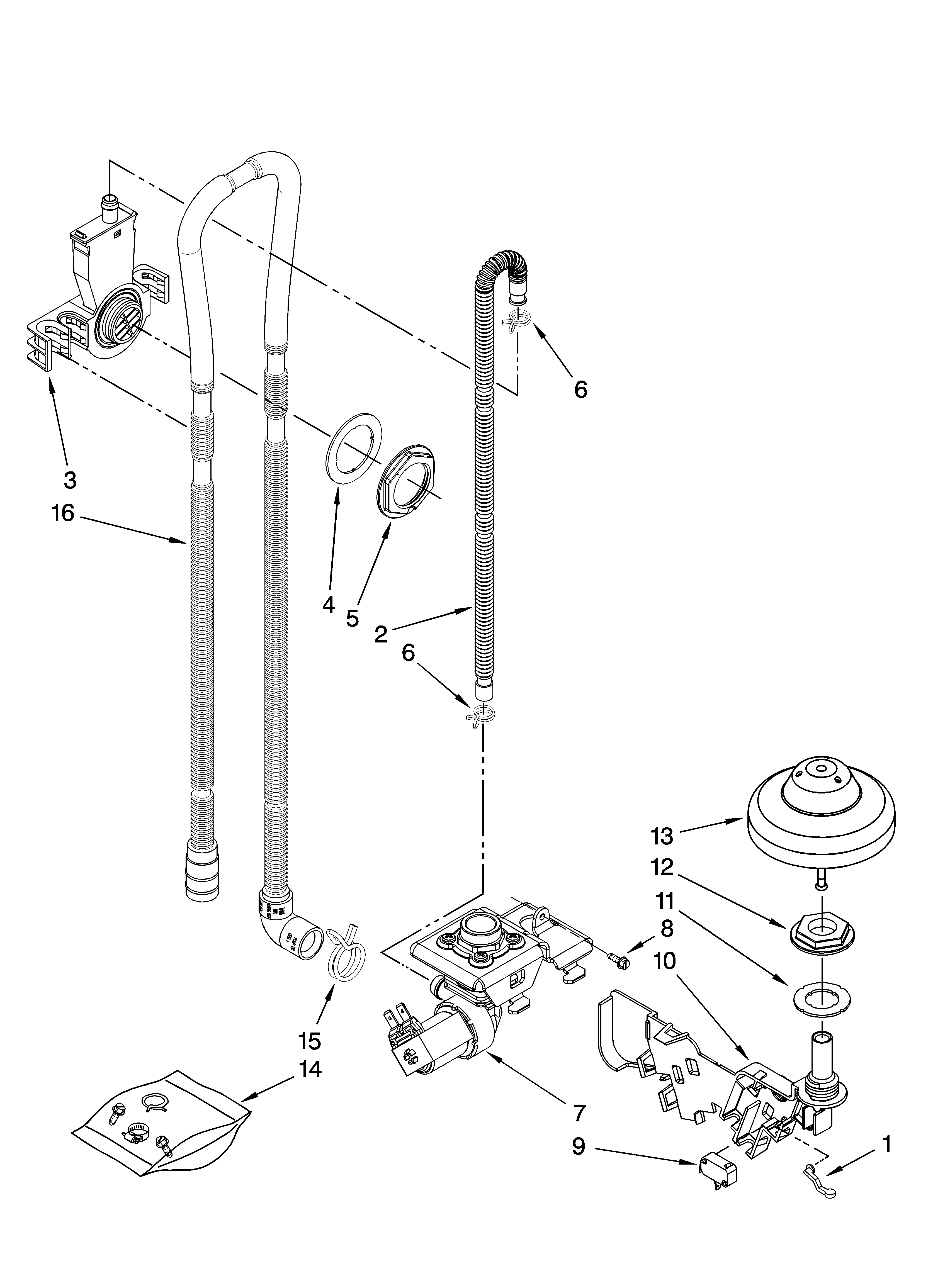 Kenmore Elite 66513852K600 fill, drain, and overfill parts diagram