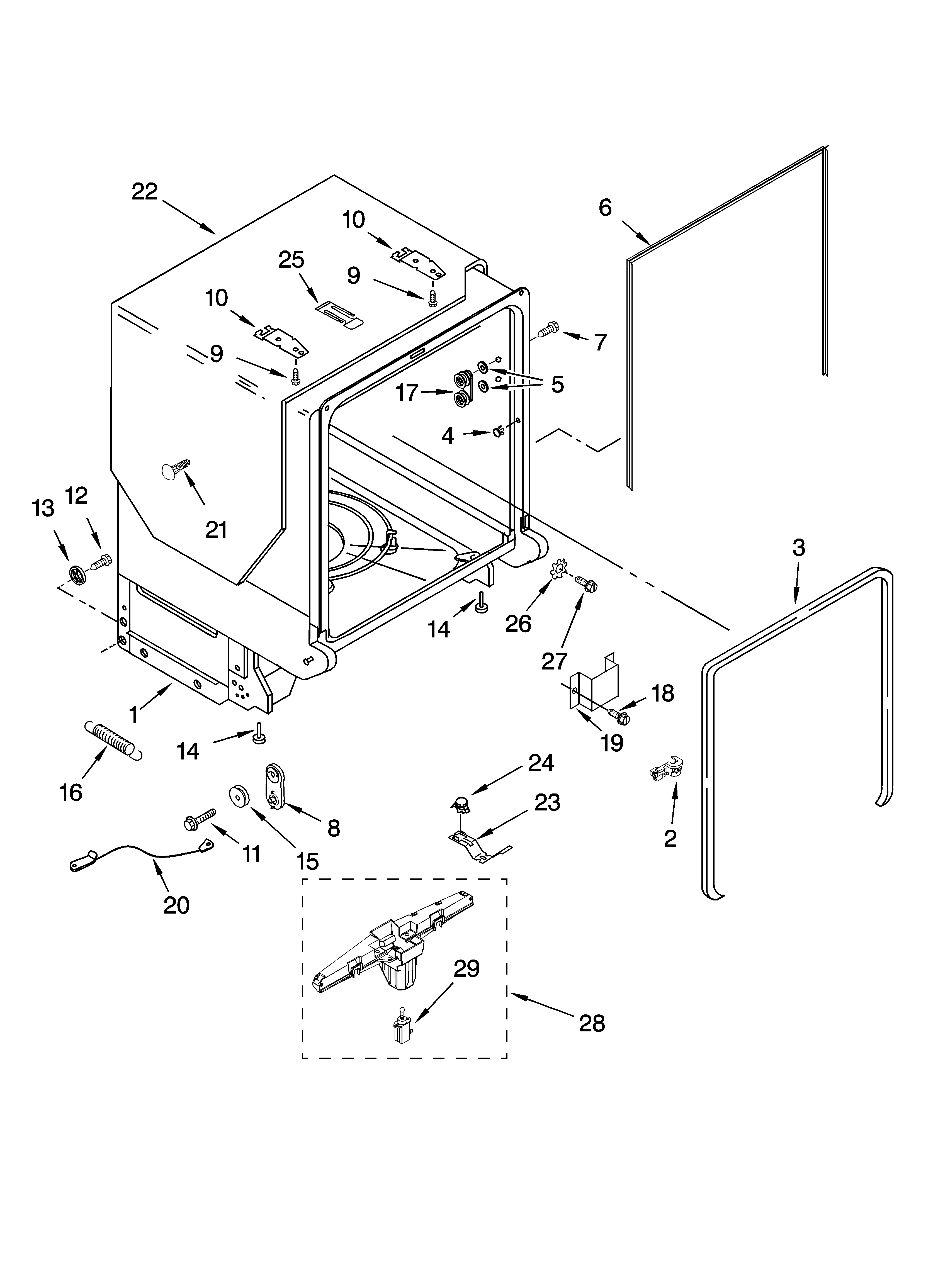Kenmore Elite 66513852K600 tub and frame parts diagram