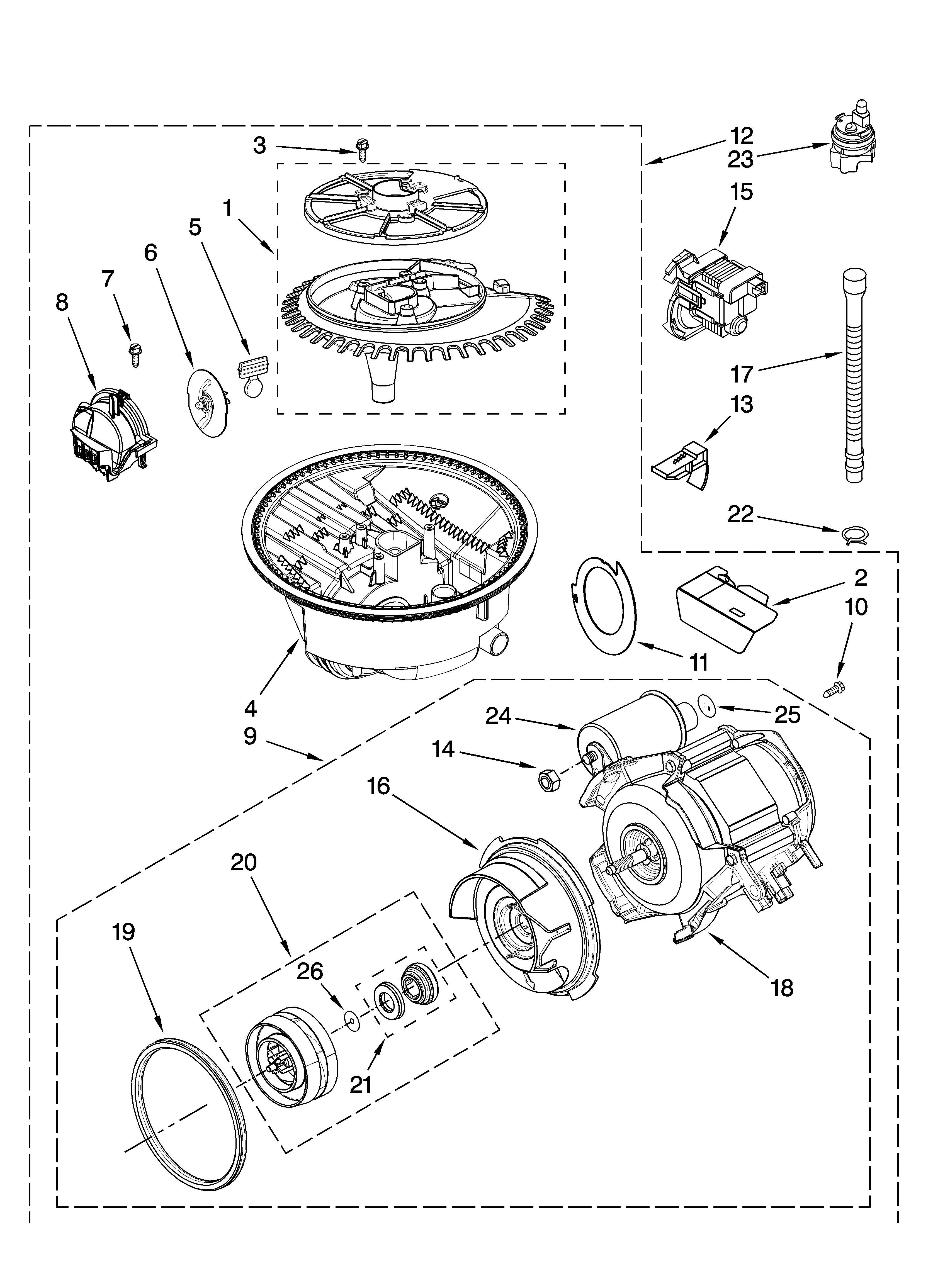 Kenmore Elite 66513852K600 pump and motor parts diagram