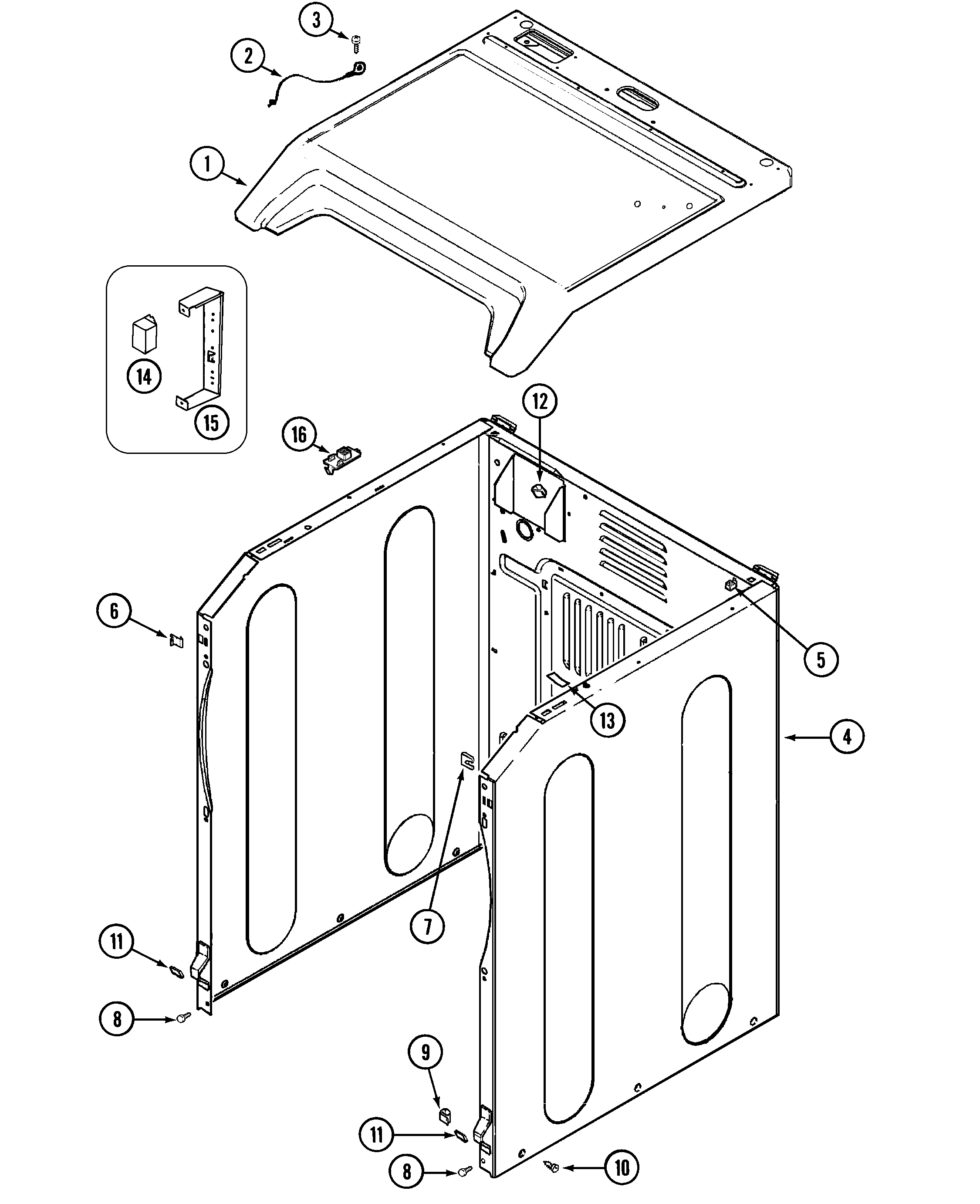 Maytag MDG14PDAGW cabinet-front diagram
