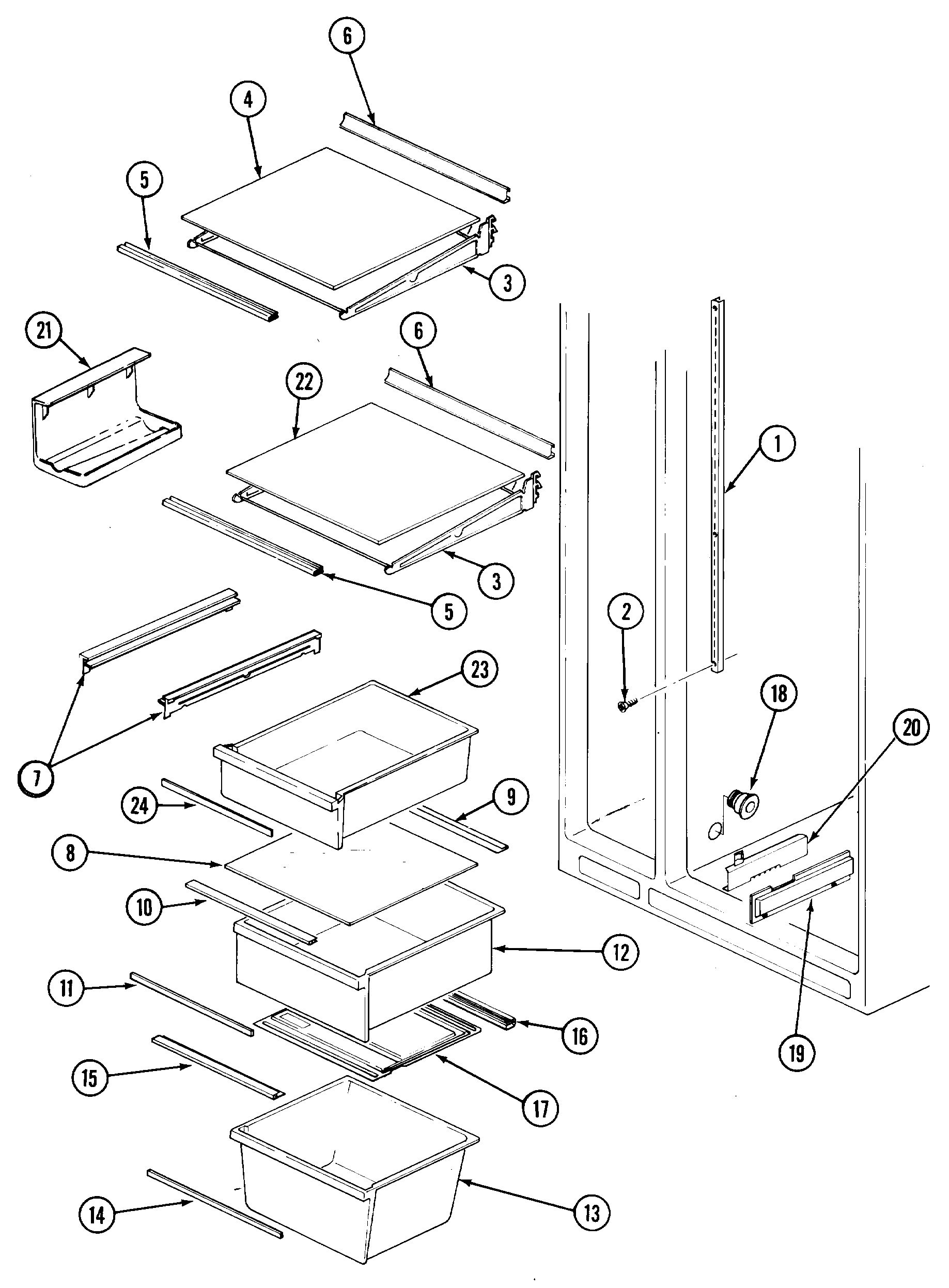 Admiral RSWA248AAE shelves & accessories diagram