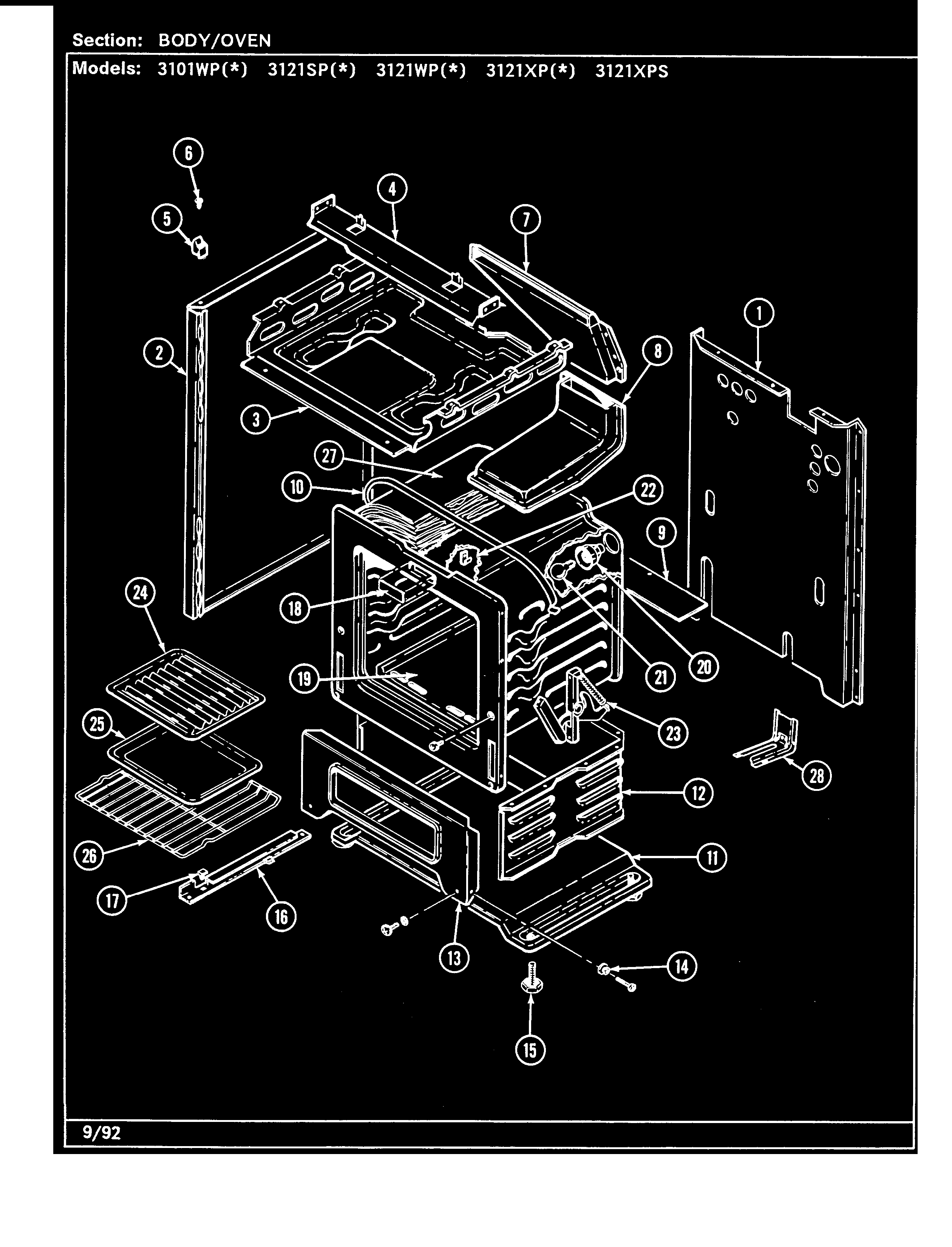 Magic Chef 3101WPW body/oven diagram