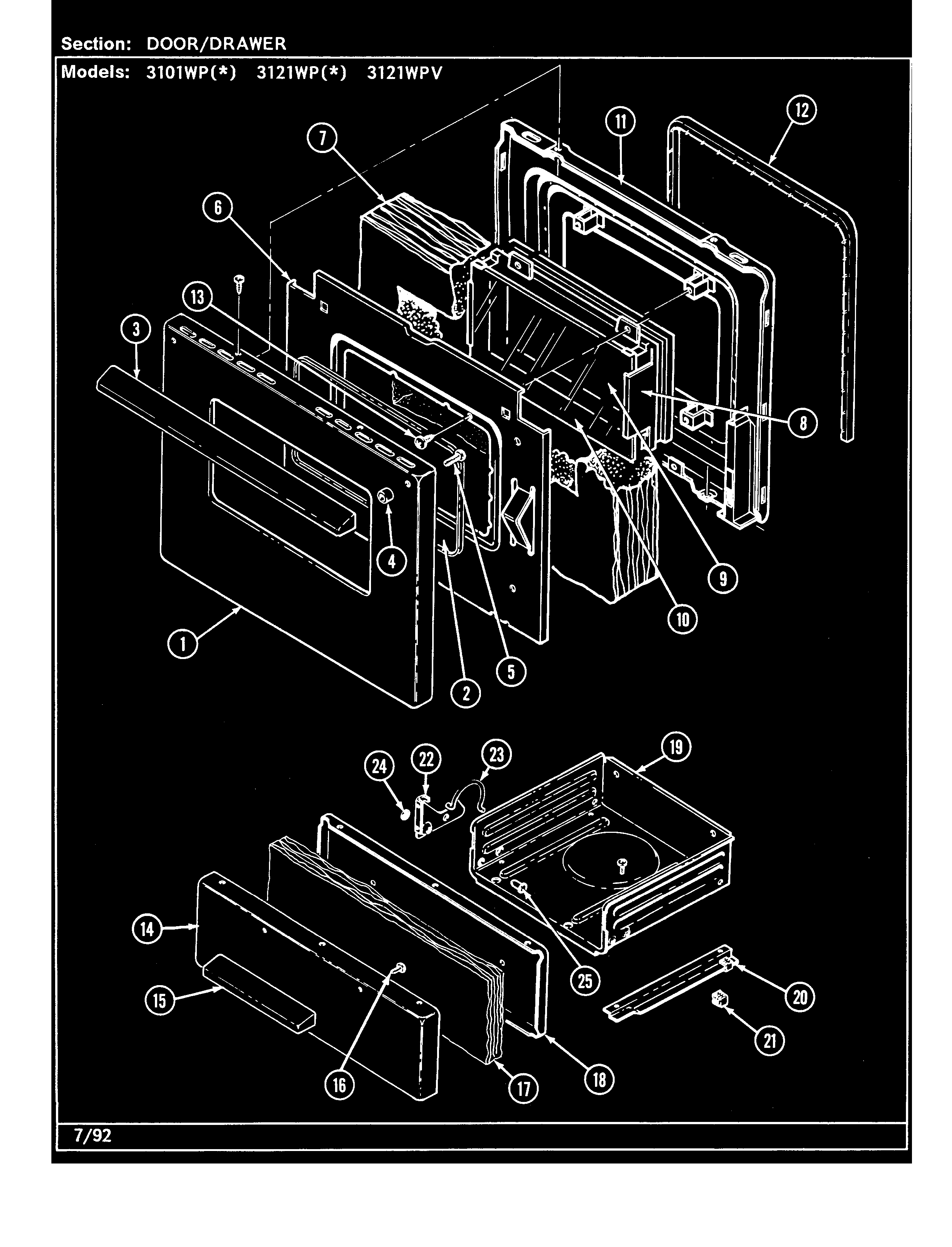 Magic Chef 3101WPW door/drawer (3101wp*) diagram