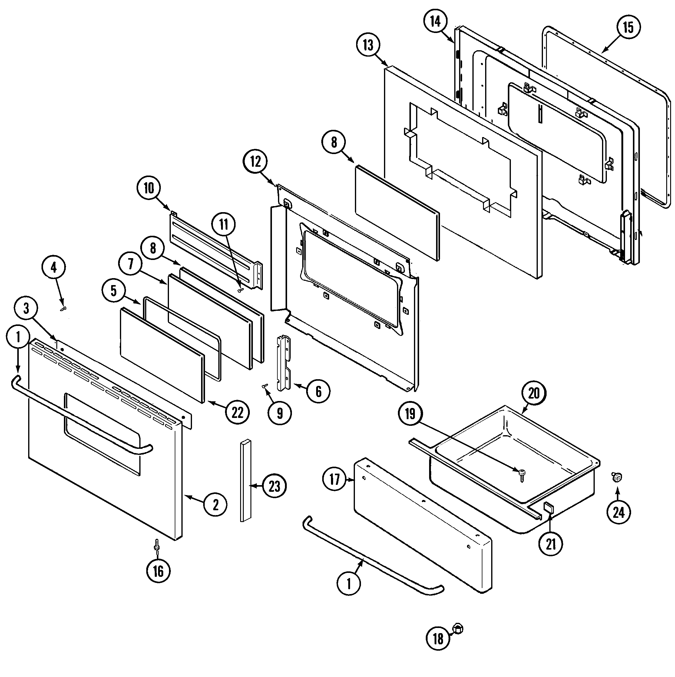 Magic Chef CER3765AAC door/drawer diagram
